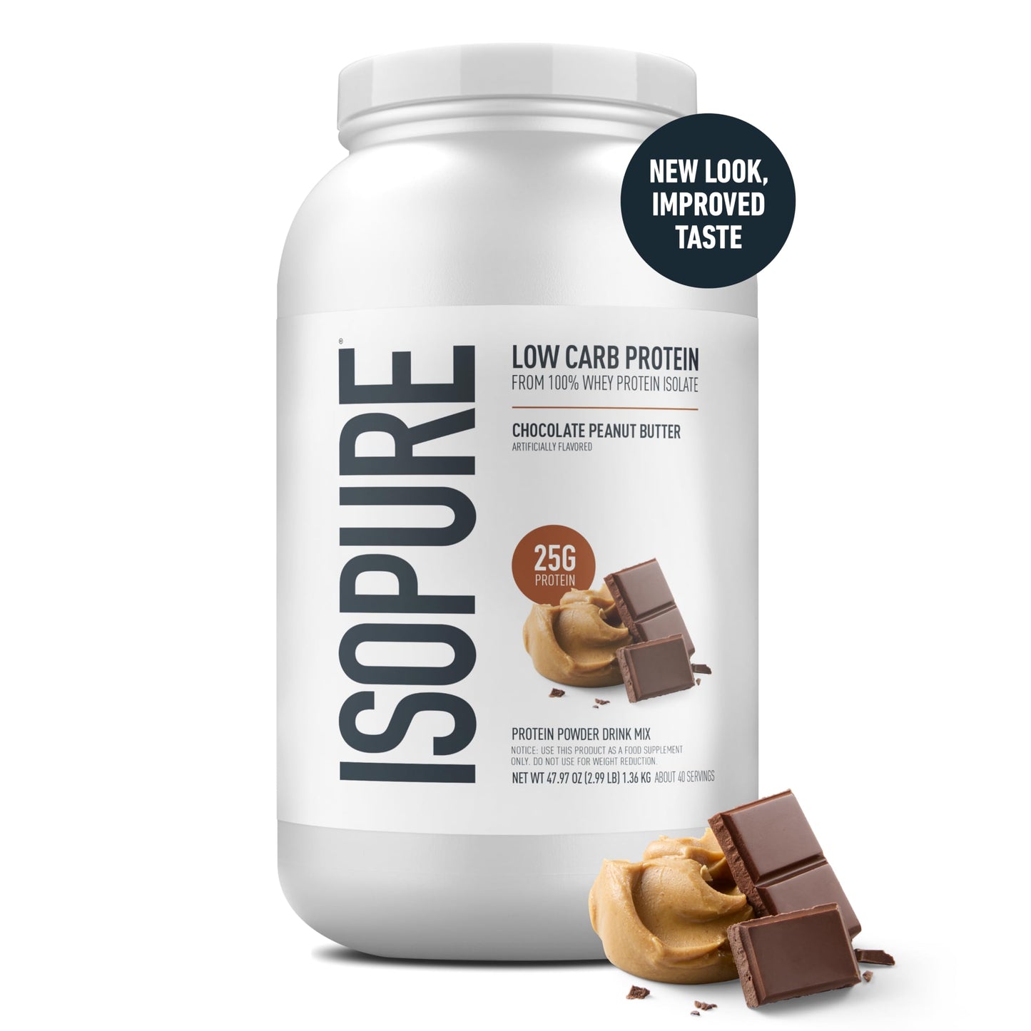 Isopure Low Carb 100% Pure Whey Isolate Protein Powder, Chocolate Peanut Butter, 3 Lbs, 40 Servings