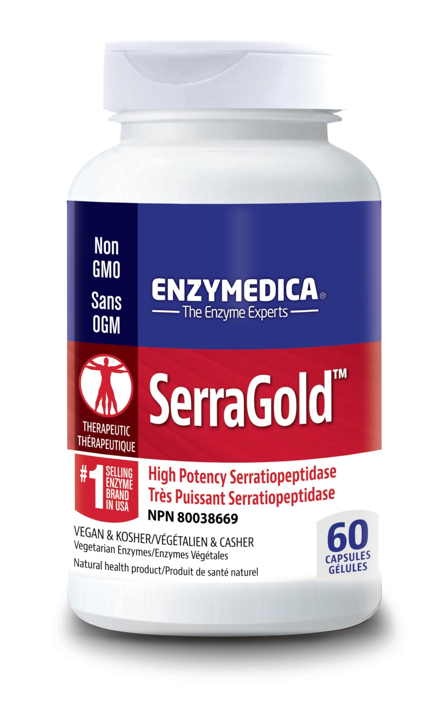 Enzymedica SerraGold High-Potency Serrapeptase Enzyme Supplement Capsules 60 Count