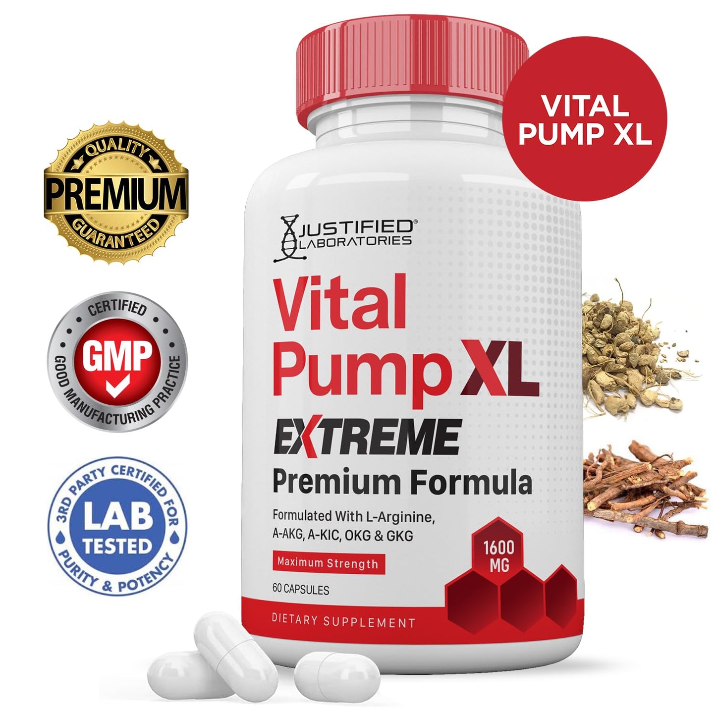 Justified Laboratories Vital Pump XL Extreme Pills 1600MG Premium Formula Proprietary Blend for Men's Health 180 Capsules