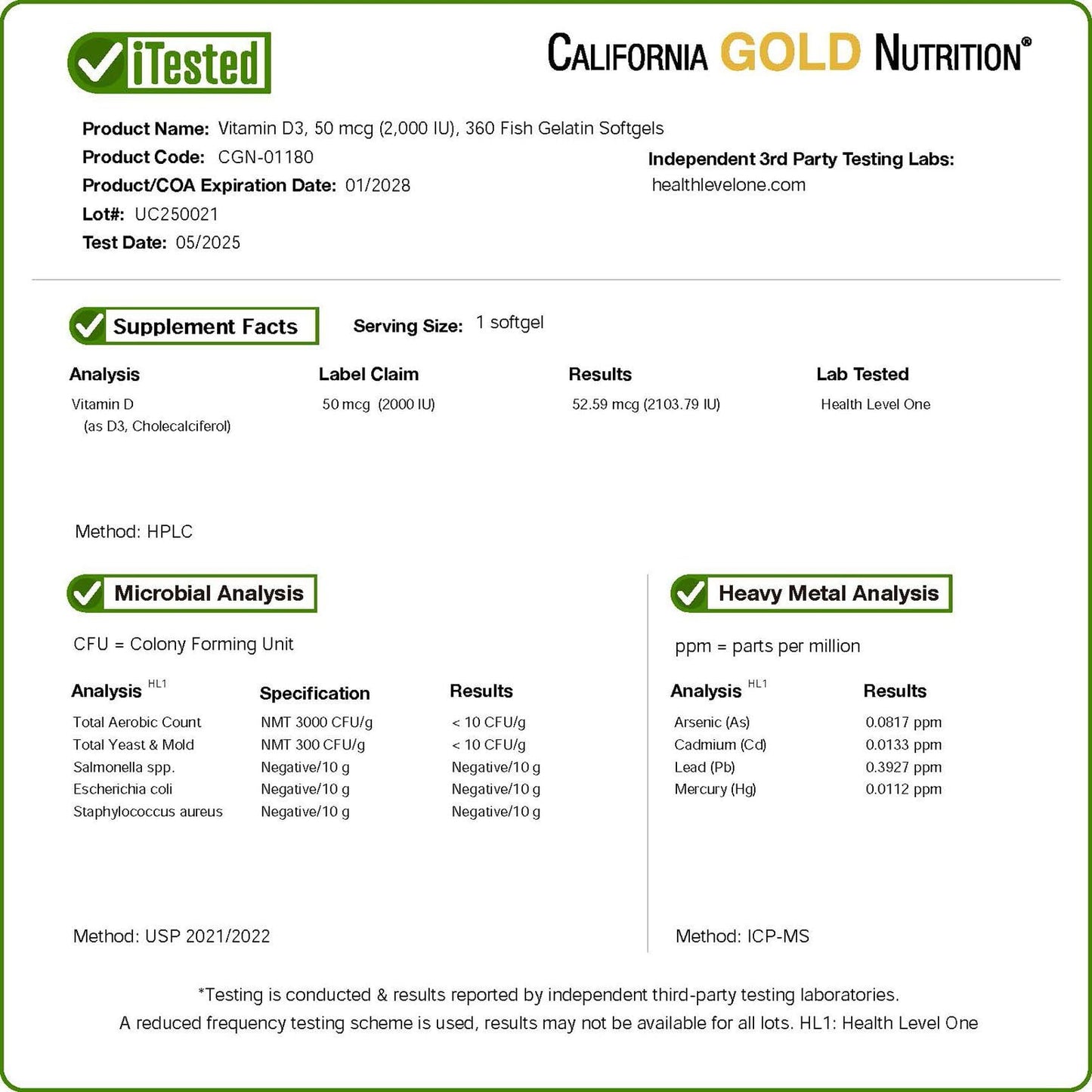 California Gold Nutrition Vitamin D3 Softgels, 360