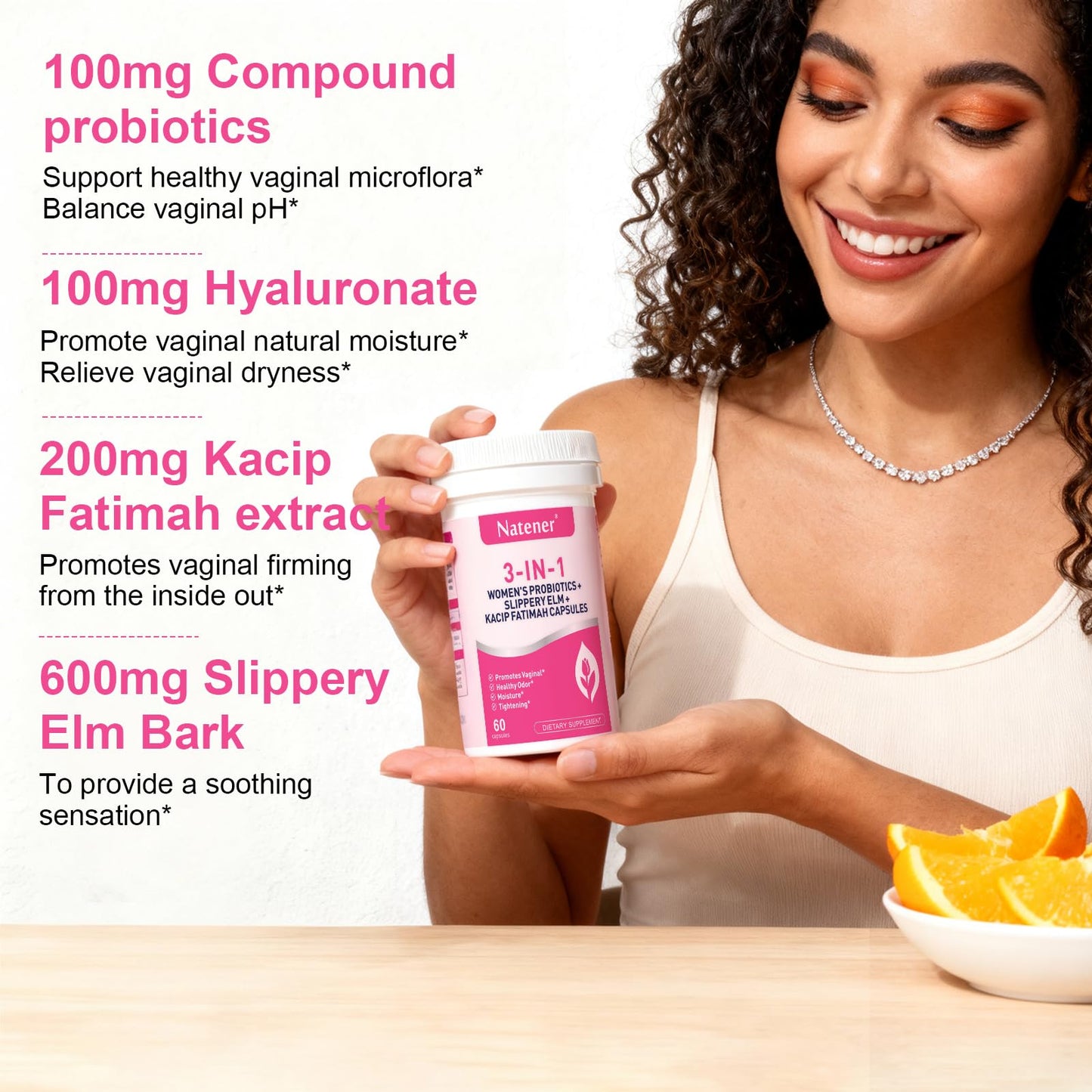 Natener 3 in 1 Vaginal Probiotics for Women 60 Capsules