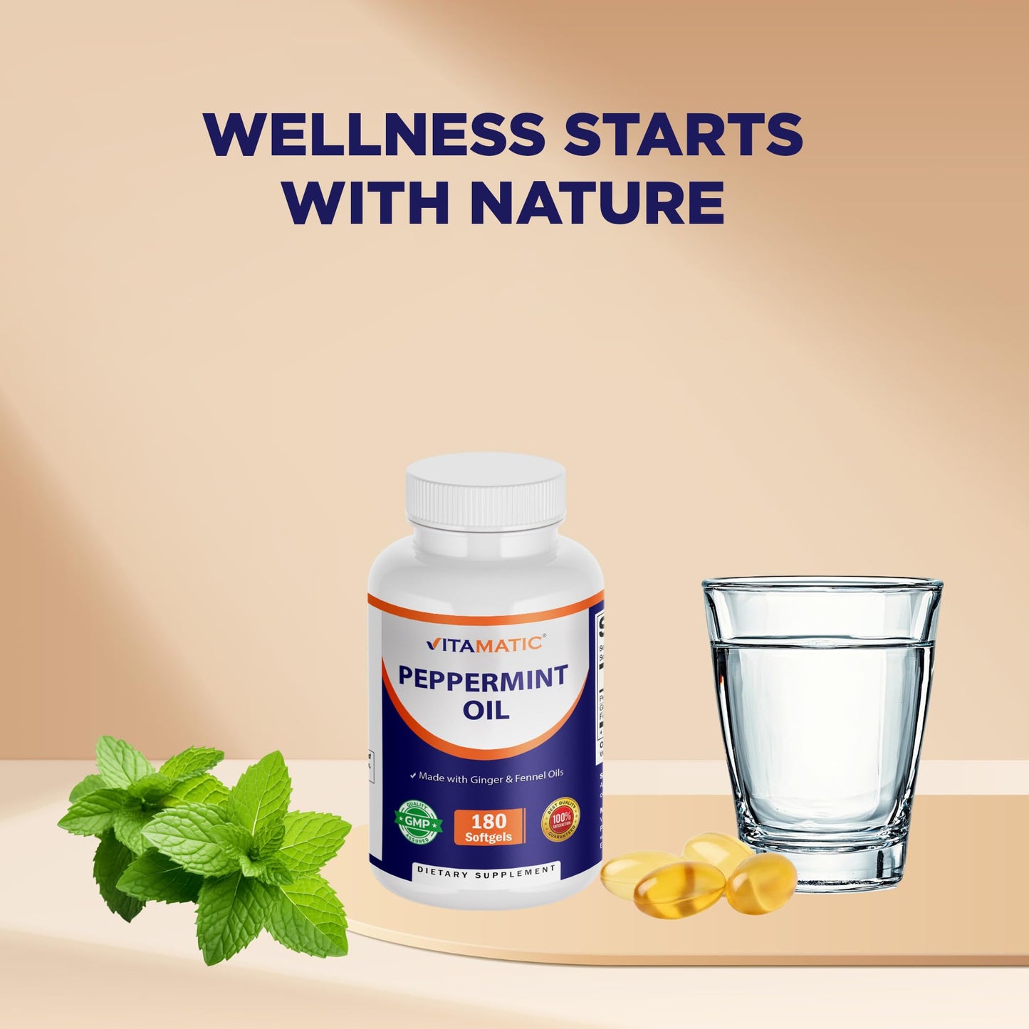 Vitamatic Peppermint Oil Gel with Ginger & Fennel Oils Softgels, 180