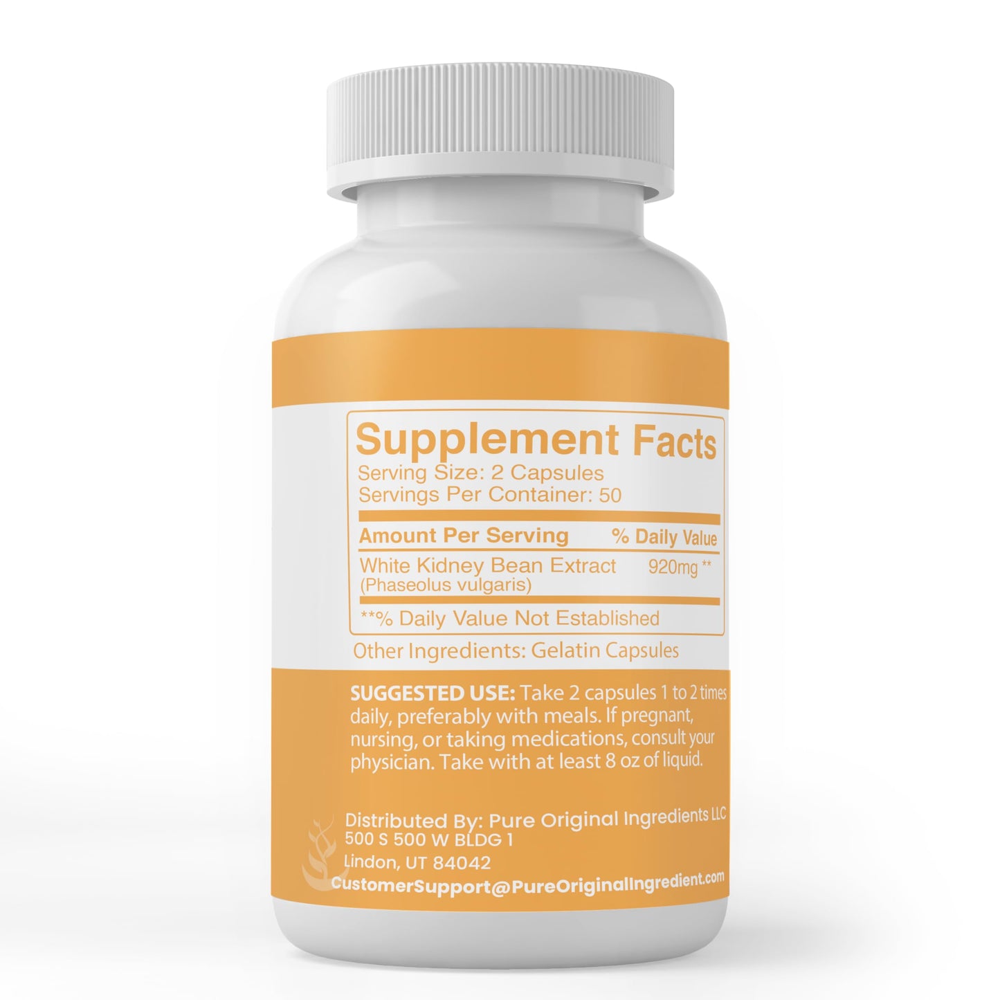PURE ORIGINAL INGREDIENTS White Kidney Bean Capsules 100 Capsules