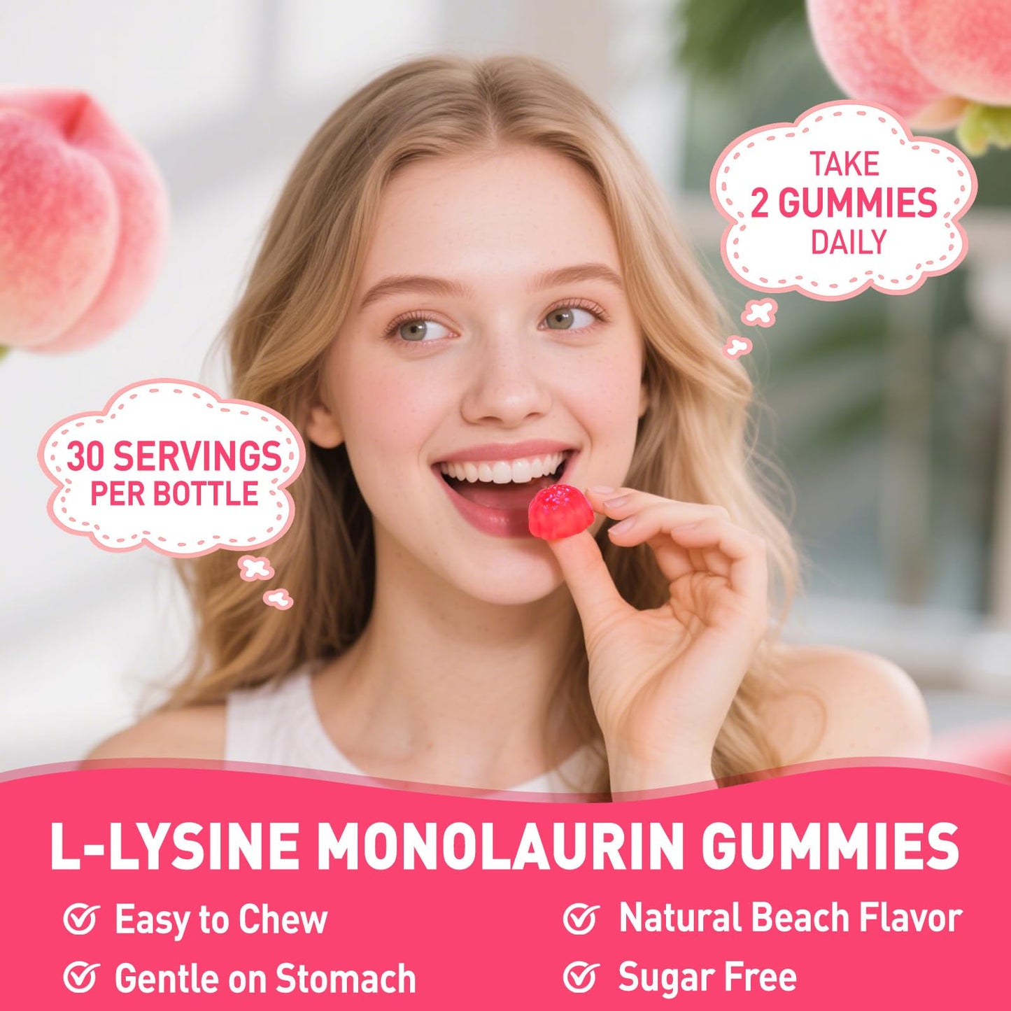 HOLLEGEND L-Lysine Monolaurin Gummies 60 Ct