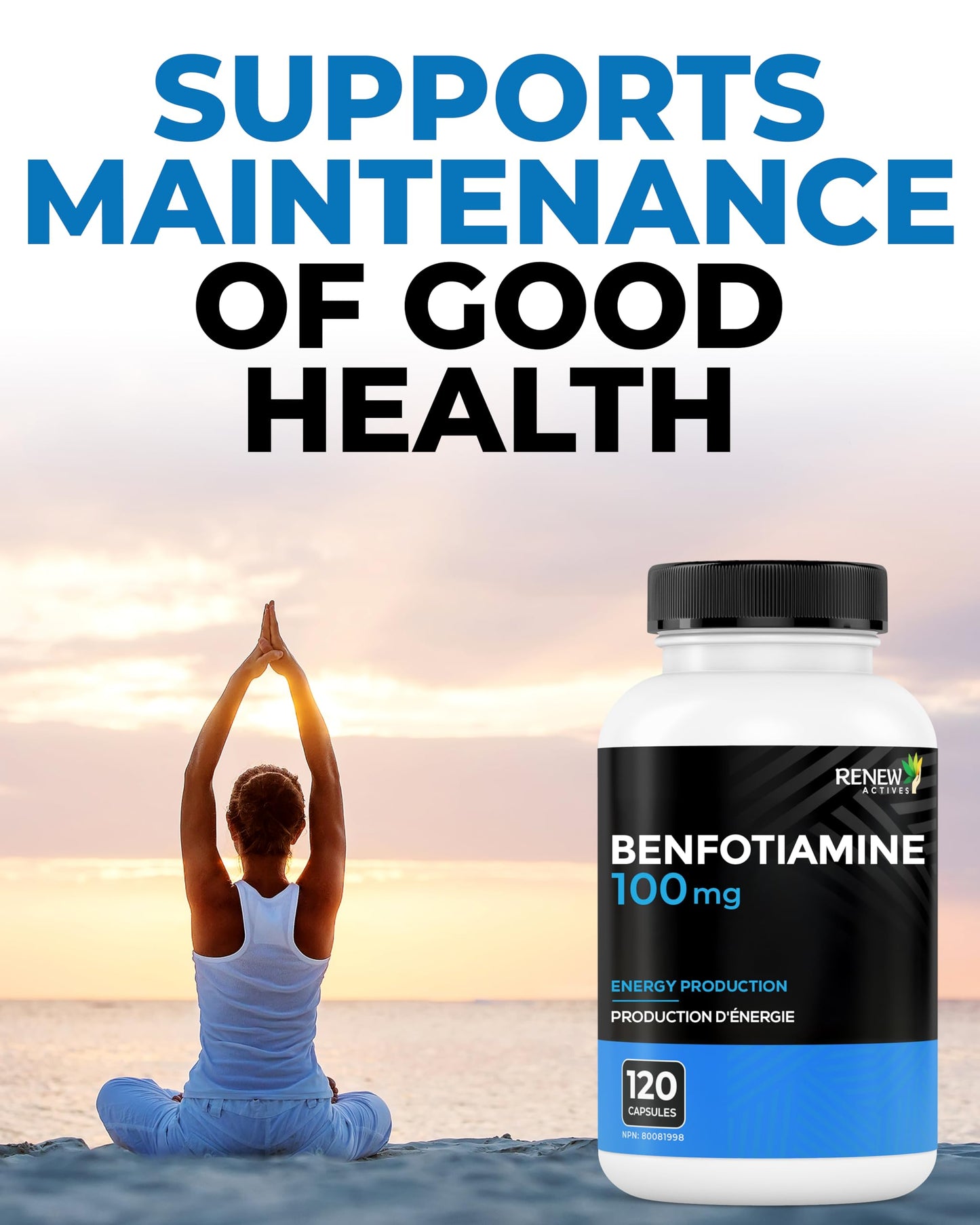 Renew Actives Benfotiamine 100mg – Supports Energy Production & Overall Wellness, 60 Capsules