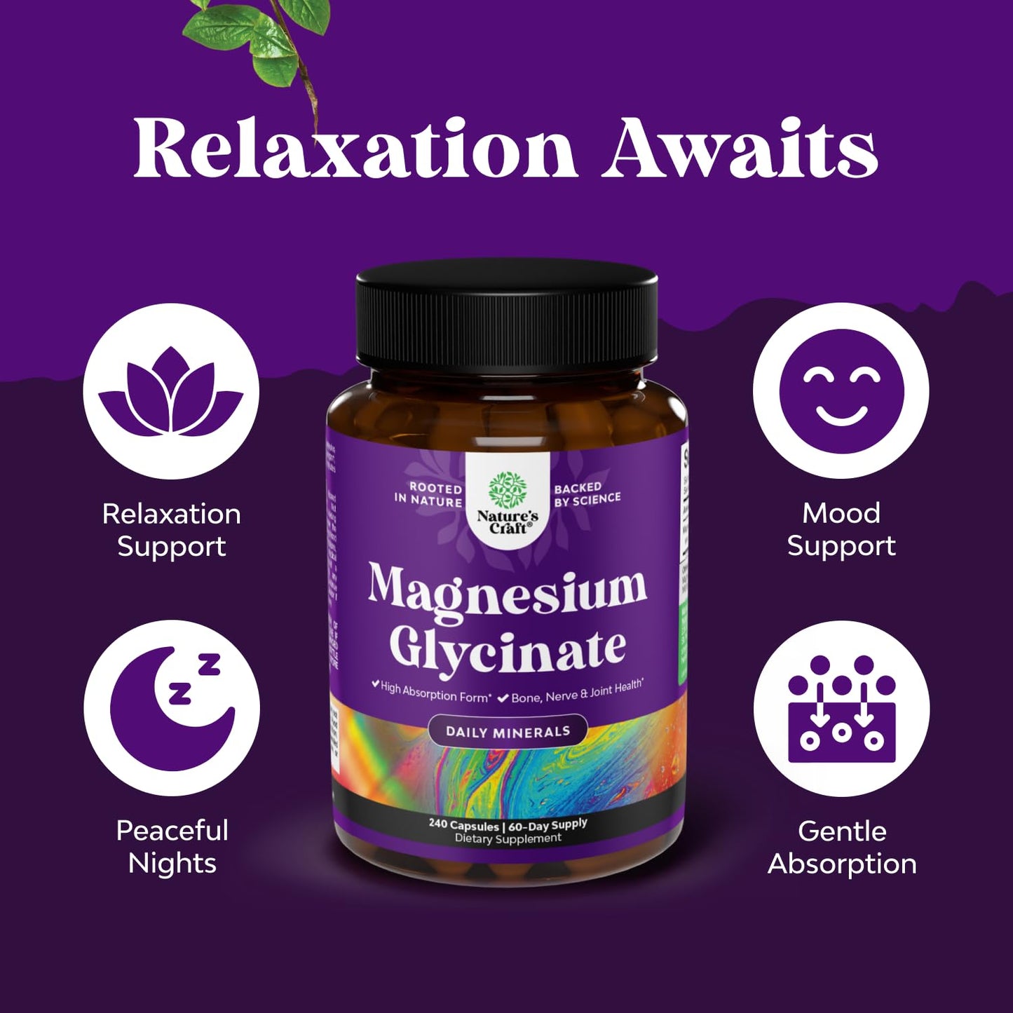 Natures Craft Magnesium Glycinate 500mg Capsules, 240 Count