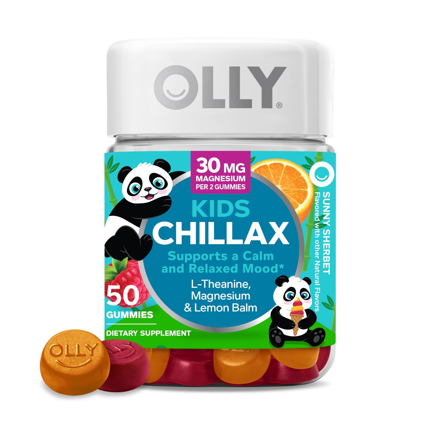OLLY Kids Chillax Gummies L-Theanine Magnesium Lemon Balm Sleep Gummies 0.5mg Melatonin Chamomile, 100 Count