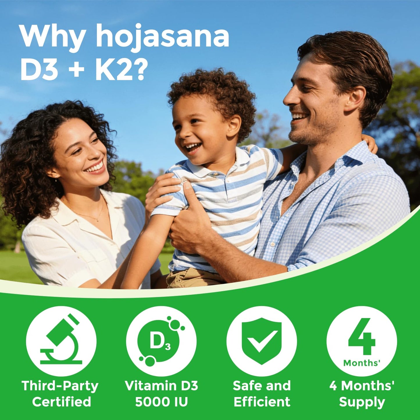HojaSana Vitamin D3 K2 5000IU 100mcg MK-7 for Bone, Immune & Heart Support Softgels 120