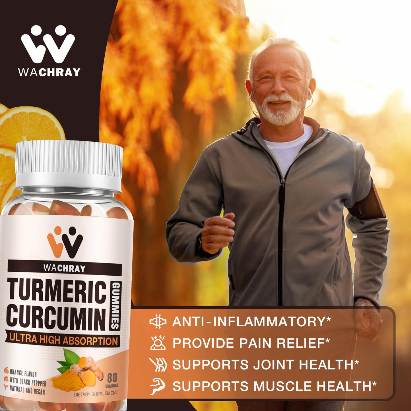 WACHRAY Turmeric Curcumin Gummies with Ginger & Black Pepper Extract 240 Count