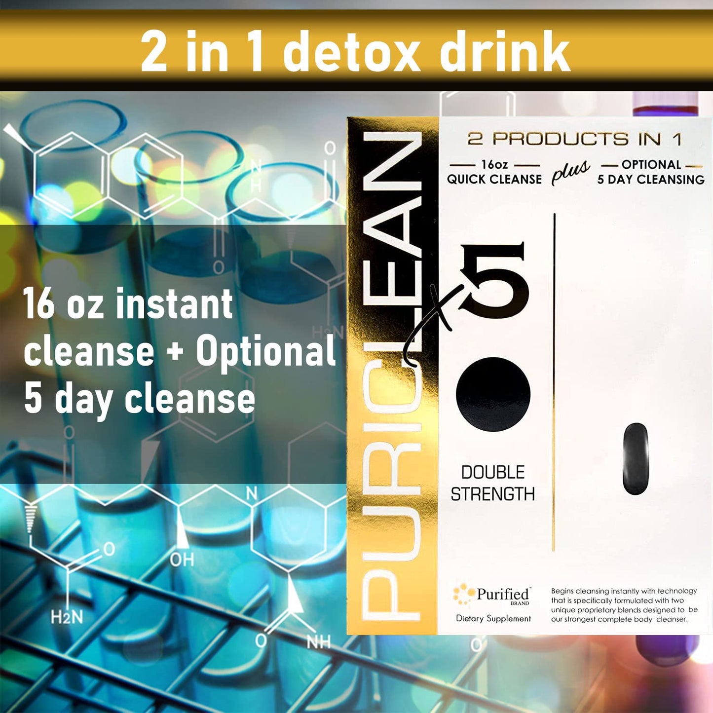 Wellgenix Puriclean X5 Complete Body Cleanser 2 in 1 Detox - Double Strength Cleansing - 5-Day Detoxifying to Flush Out Toxins 2 Capsules