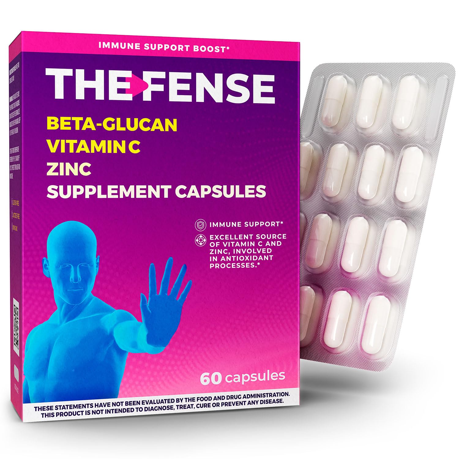 THE-FENSE Beta Glucan, Vitamin C and Zinc Supplement, 60 Capsules