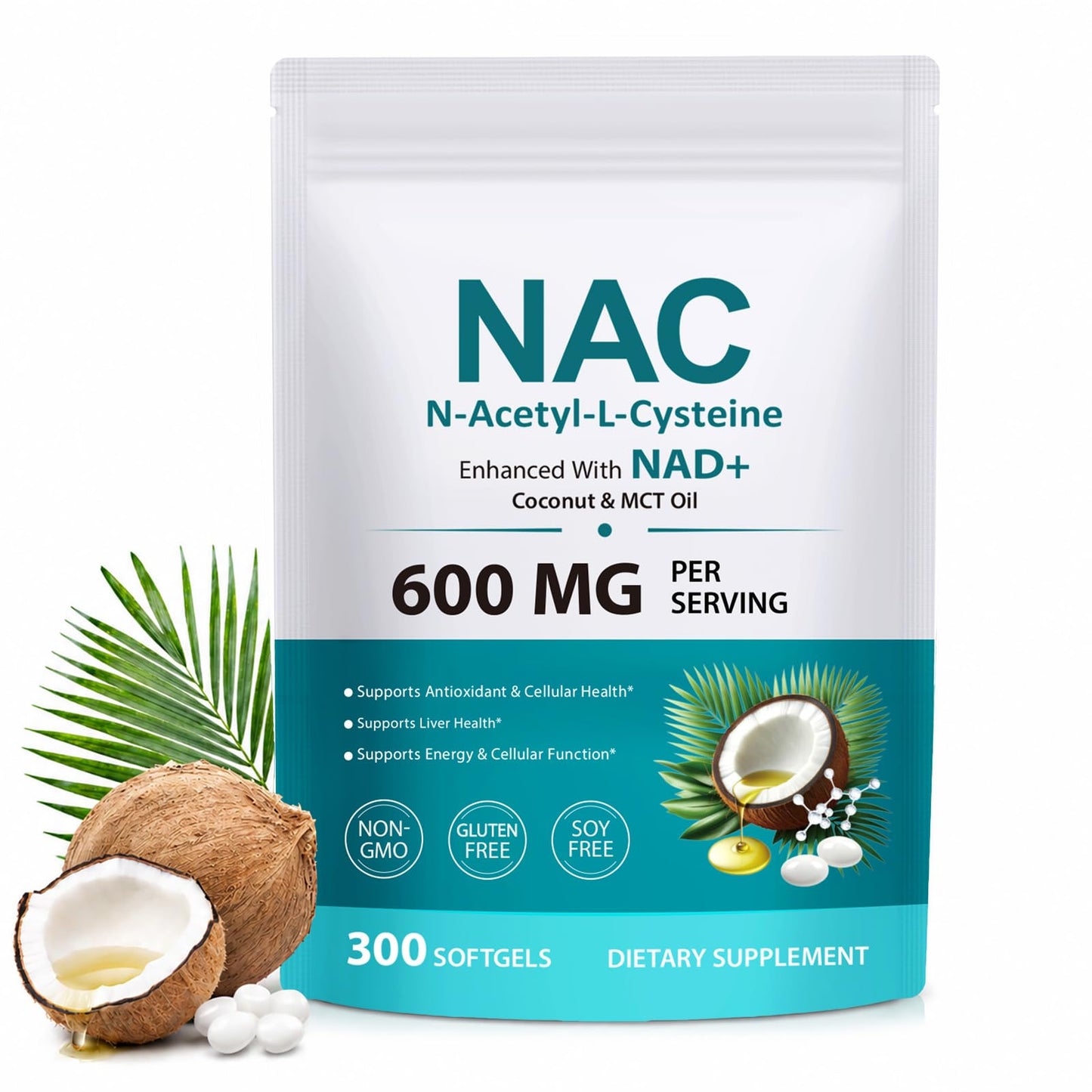 Dvoevivh NAC 600mg Supplement with NAD+ & MCT Oil Capsules, 300 Count