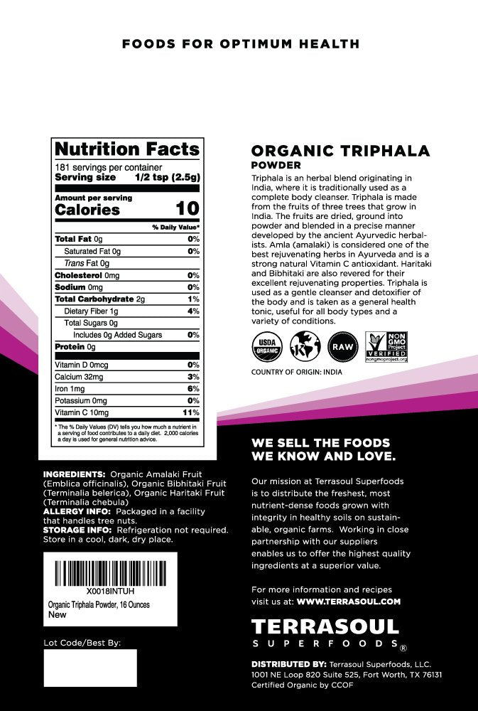 Terrasoul Superfoods Organic Triphala Powder, 16 Ounce