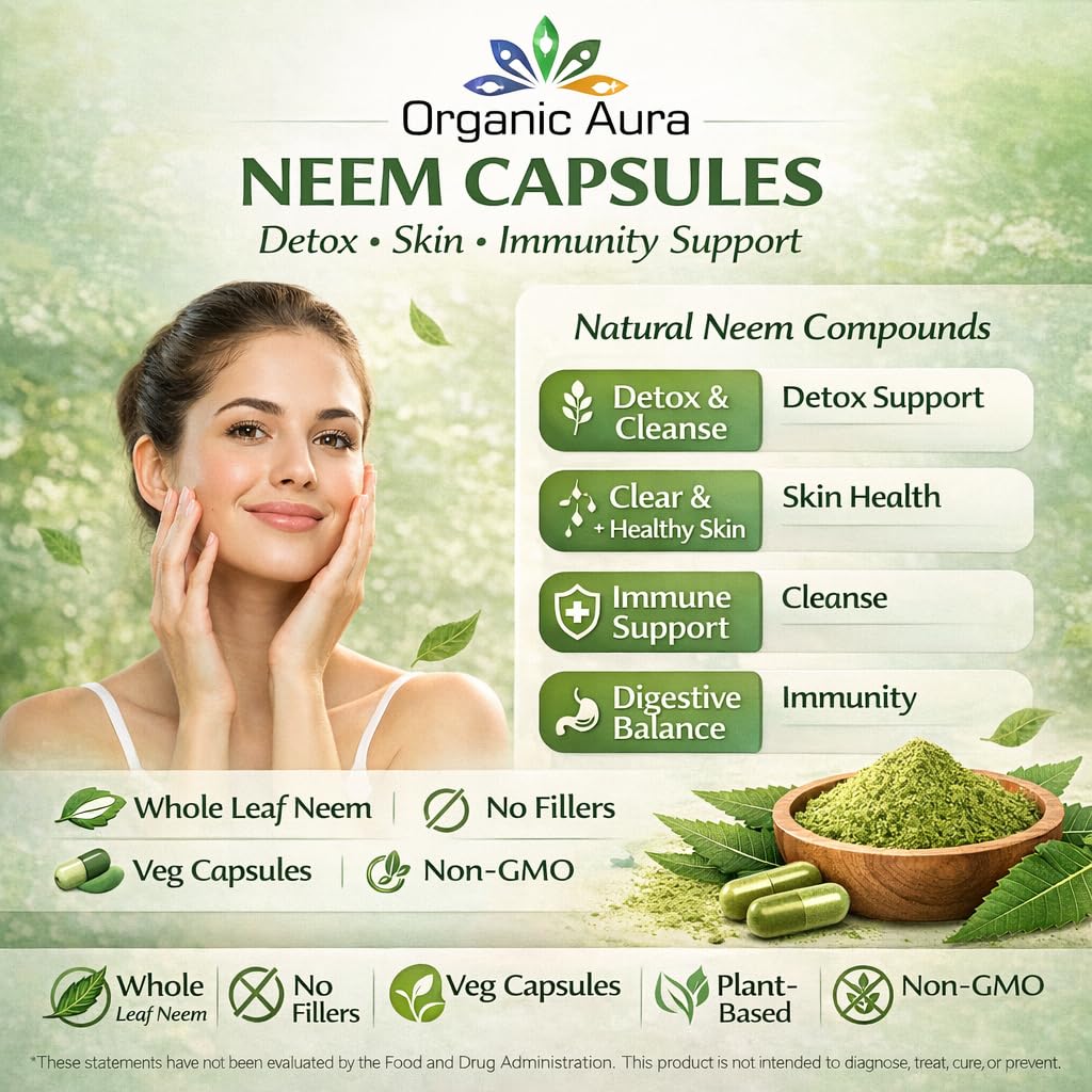 Organic Aura International Neem Capsules 120 Capsules