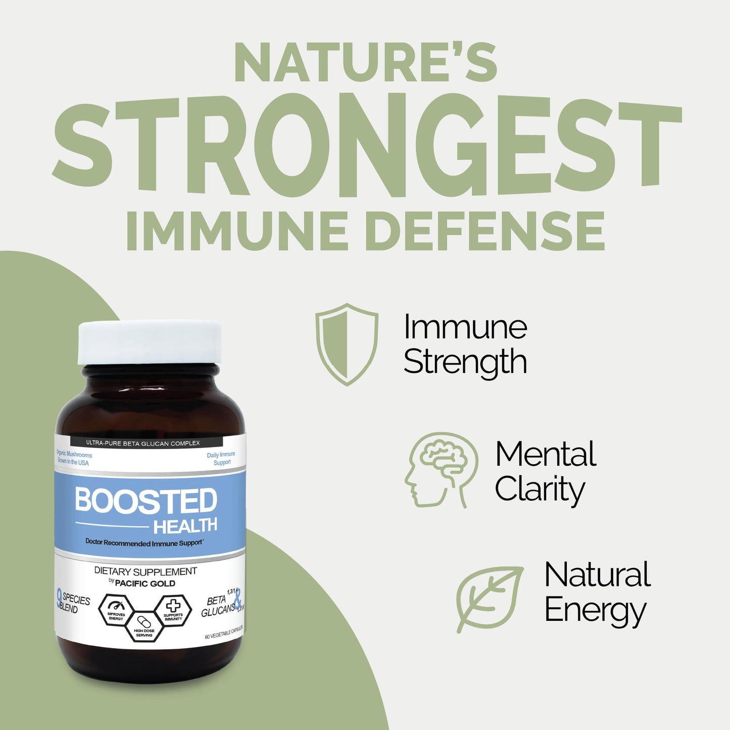 Pacific Gold Boosted Health 9 Mushroom Complex Immune Support Supplement 60 Capsules