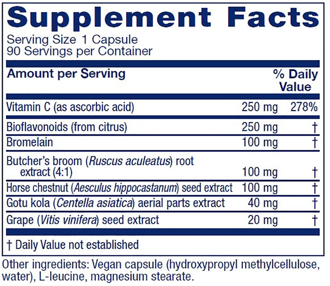 Vitanica VeinoBlend - Circulation Supplement for Blood Flow, Vein & Capillary Support - Includes Bromelain, Horse Chestnut, Gotu Kola, Butcher's Broom, Bioflavonoids, & Vitamin C - Vegan 90 Capsules