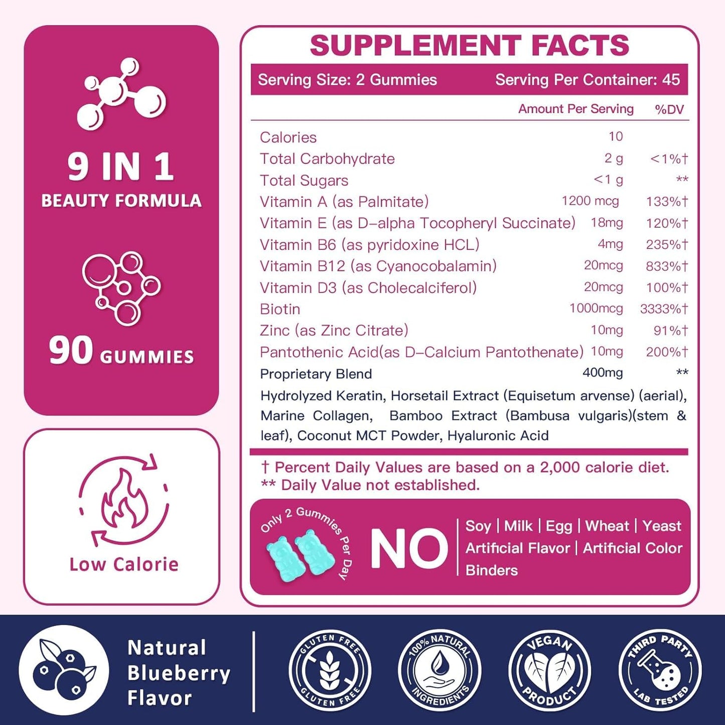 ZEBORA Biotin Gummies with Hyaluronic Acid, Keratin and Collagen – Extra Strength Hair Skin and Nails Vitamins for Women and Men, 90 Gummies