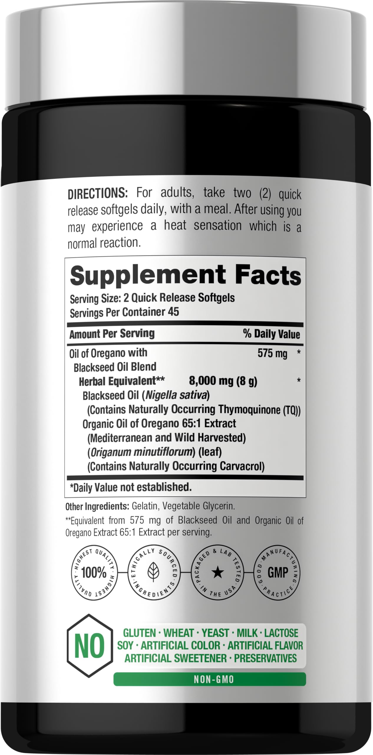 Horbäach Oil of Oregano with Blackseed Oil Softgels, 90 Count