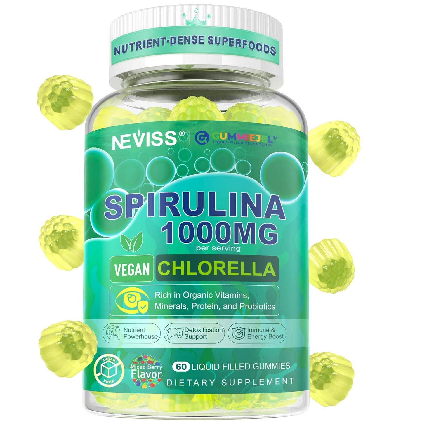 NEVISS Spirulina & Chlorella Gummies Gummy 60 Count