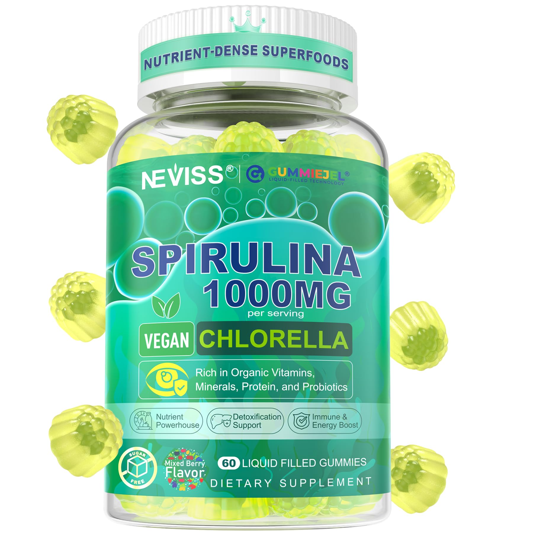 NEVISS Spirulina & Chlorella Gummies Gummy 60 Count
