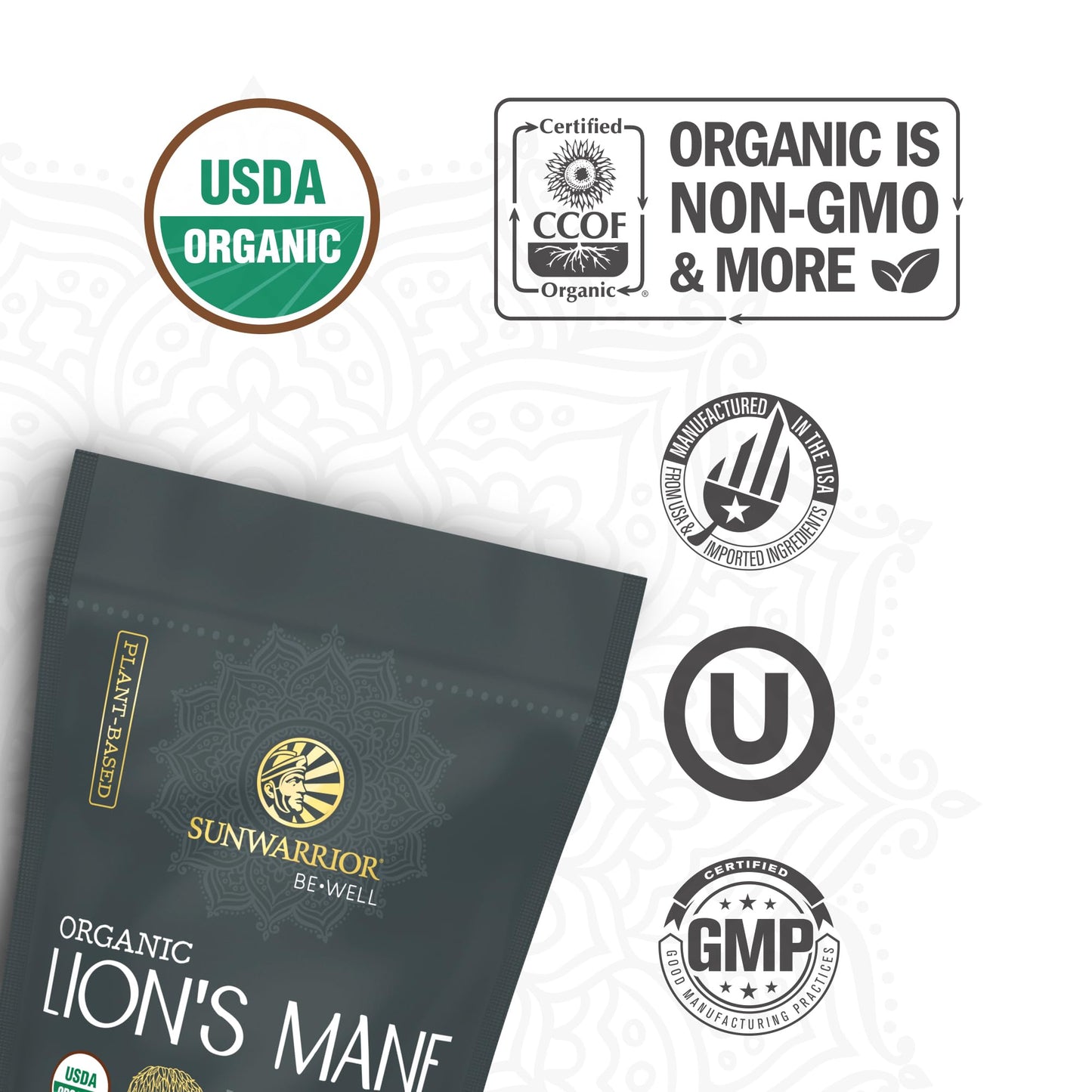 Sunwarrior Lions Mane Supplement Organic Mushroom Powder, 5.2911 oz
