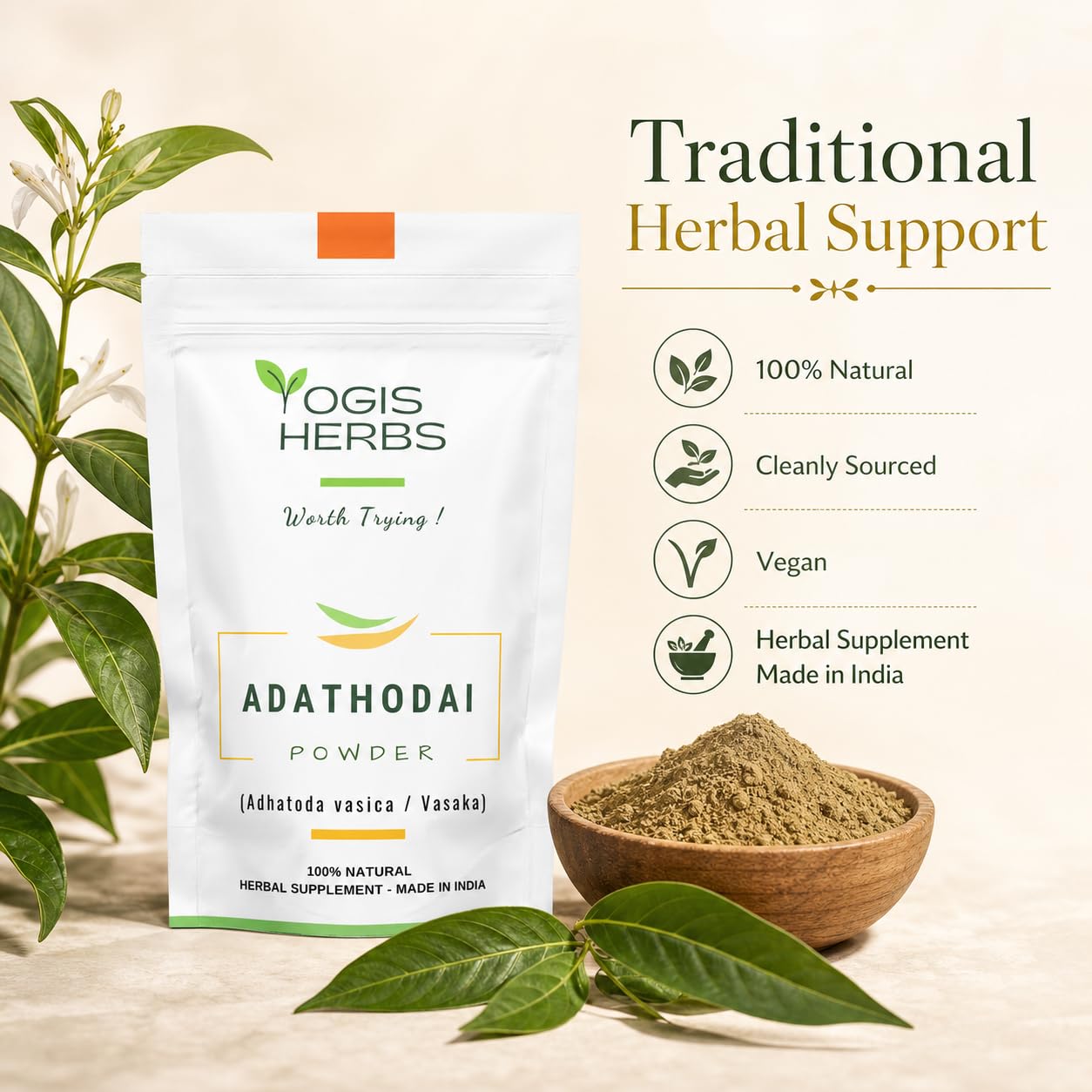 YOGIS HERBS Adathodai Powder 16 Ounce