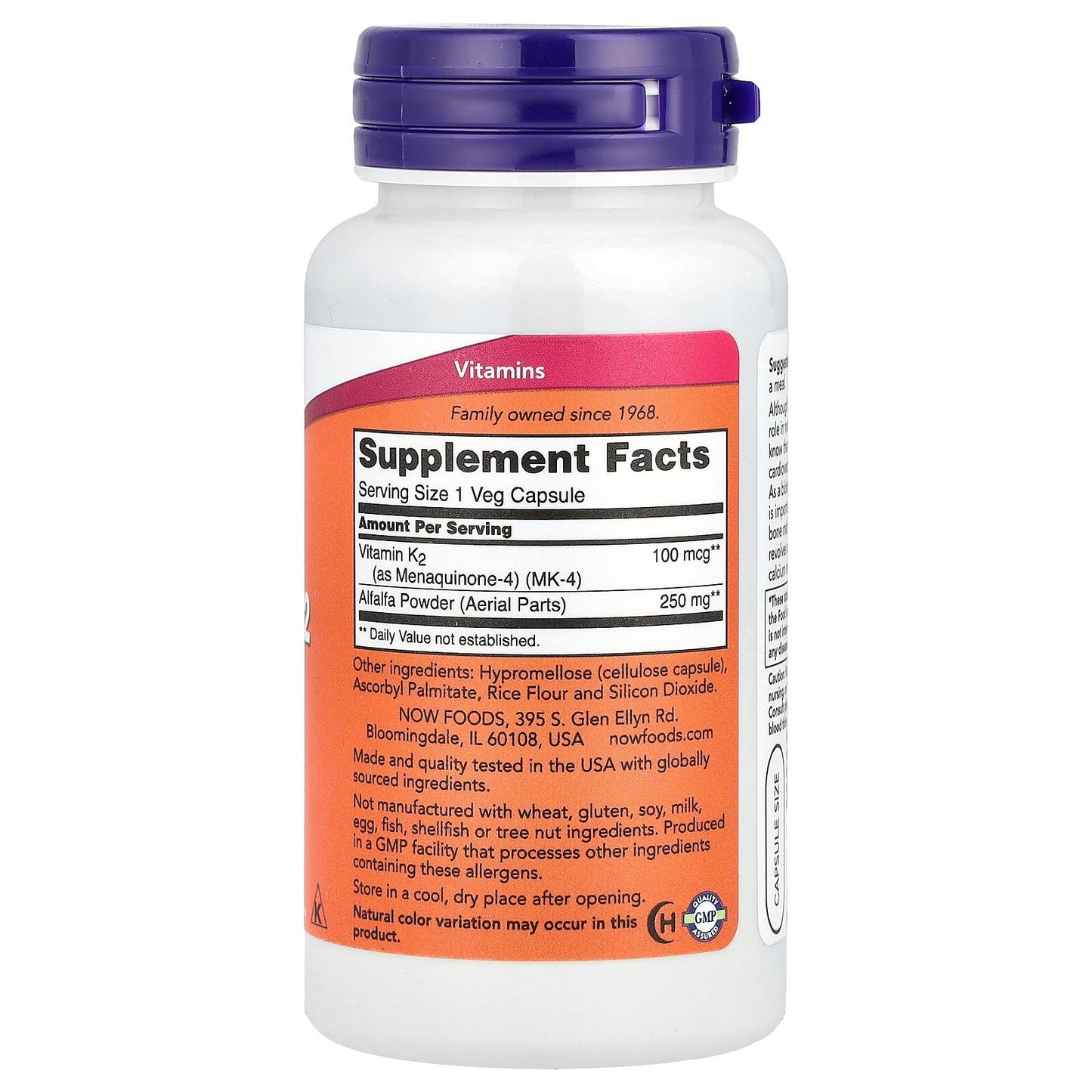 NOW Foods Vitamin K-2 100mcg Capsule, 100 Capsules