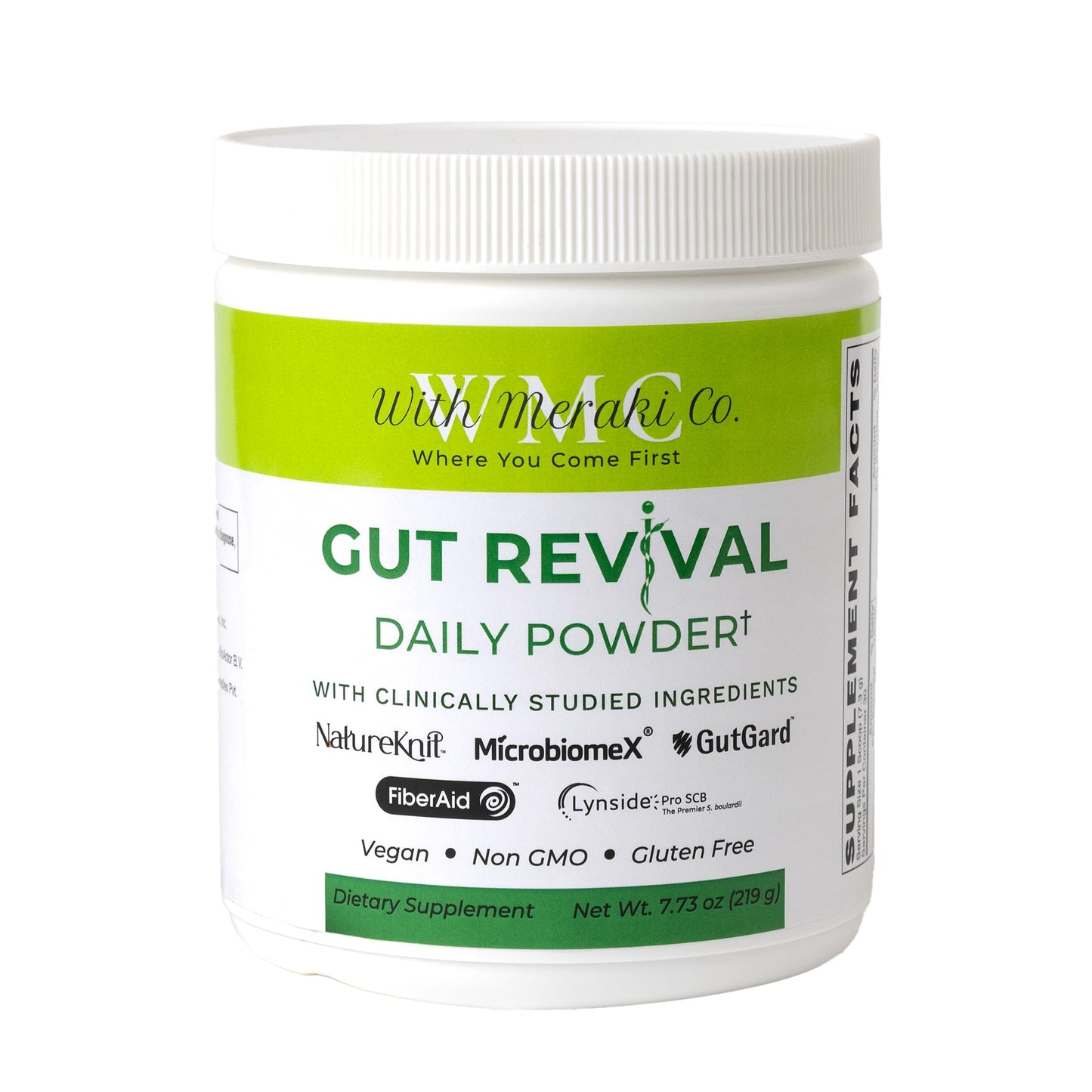 With Meraki Co. Gut Revival for Microbiome Balance and Gut Health Support Powder, 7.73 Ounce