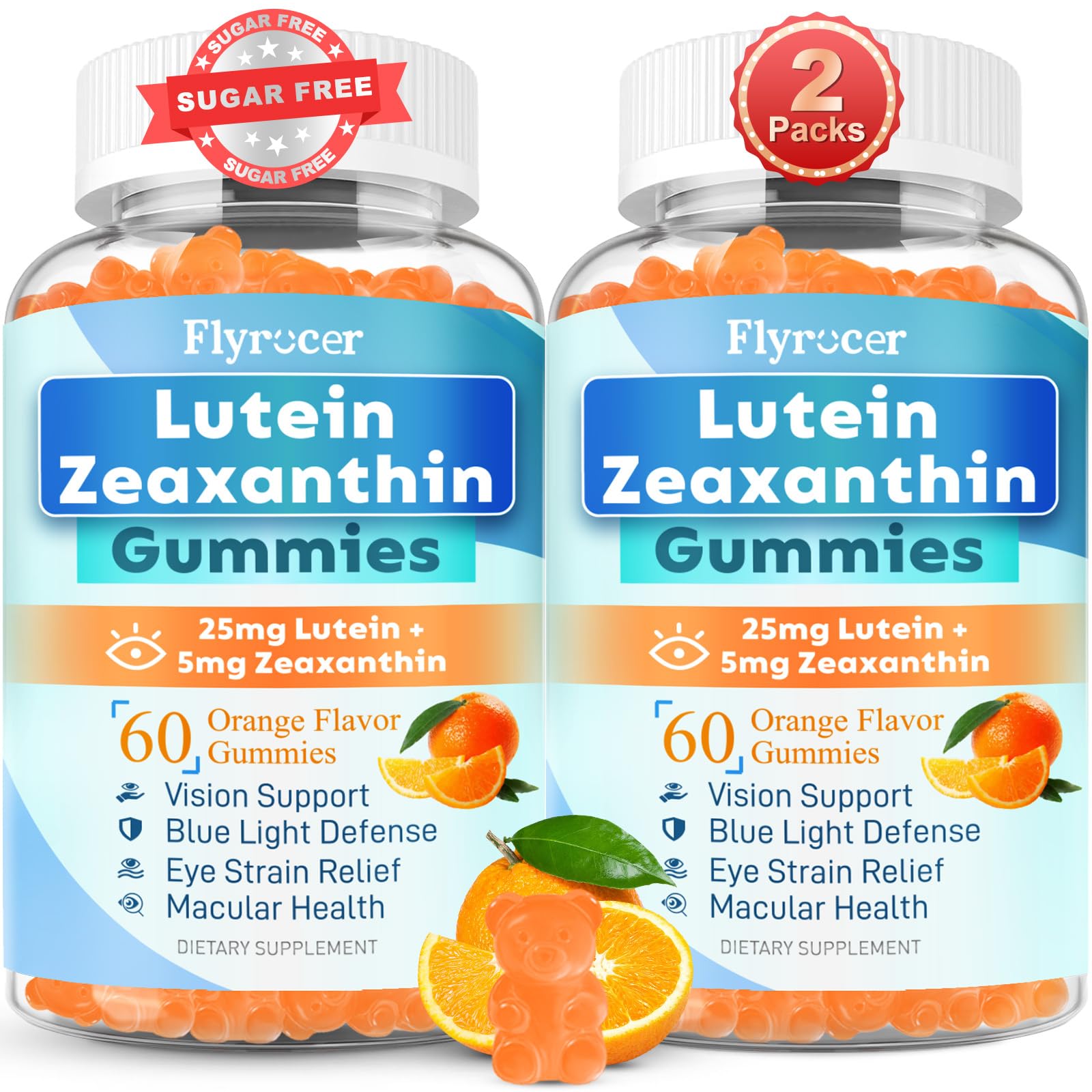 Flyrocer Lutein Gummies 25mg, Lutein and Zeaxanthin Eye Health Formula, Sugar Free, 120 Gummies