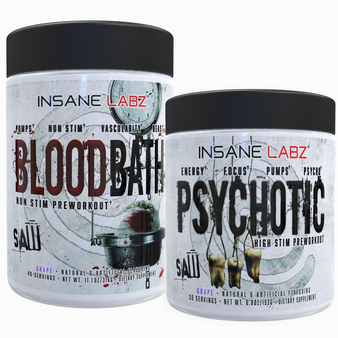 Insane Labz Psychotic Saw® and Bloodbath Pre Workout Nitric Oxide Booster Stack Powder 17.7