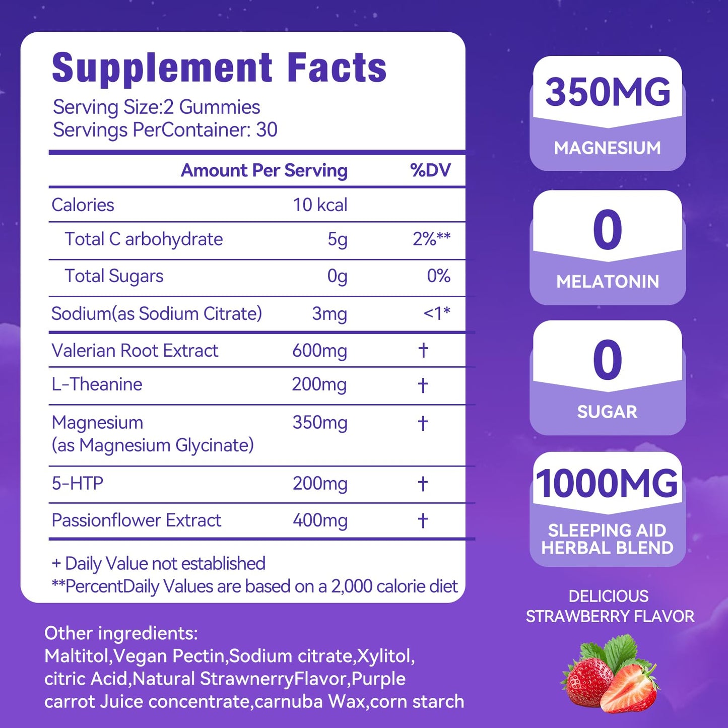 QualiLife Melatonin Free Sleep Gummies for Adults with Magnesium, Valerian Root, 5-HTP & Herbal Blend - Natural Sleep Aid Supplements - Non-Habit Forming, Sugar Free, Strawberry Flavor, 60 Count