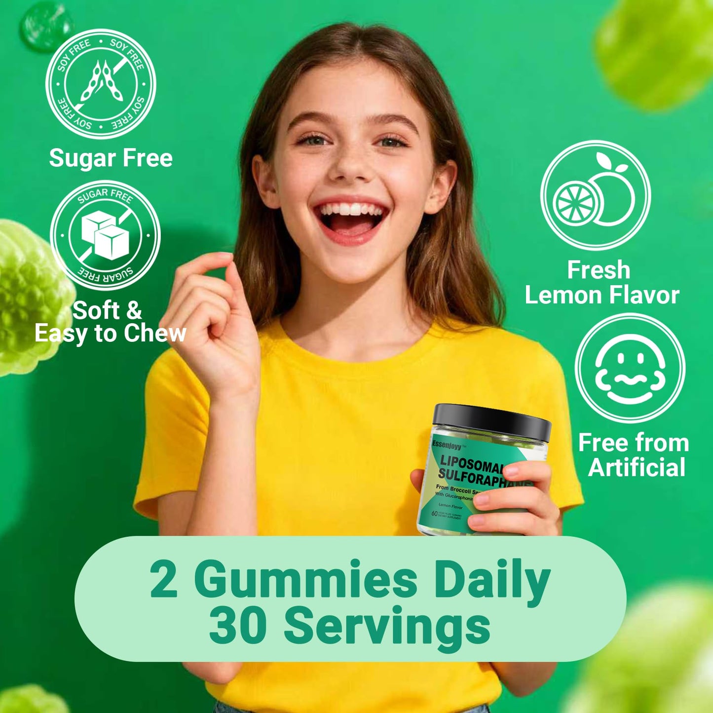 ESSENJOYY Liposomal Sulforaphane Supplement Gummies 150mg, 120 Counts