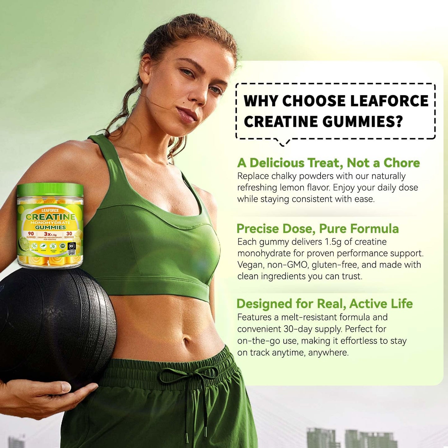 LEAFORCE Creatine Monohydrate Gummies, 90 Gummies