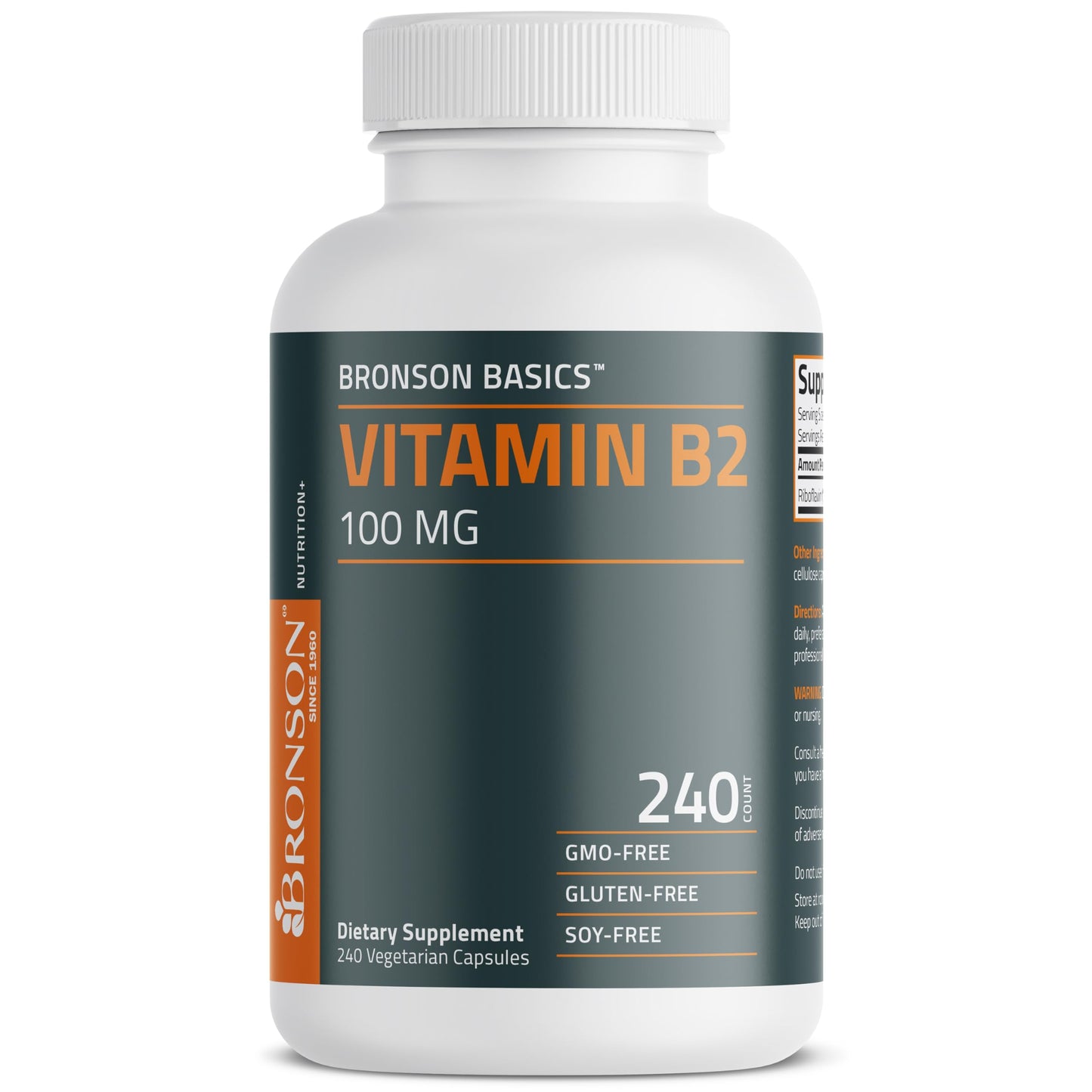 Bronson Vitamin B2 100mg Non-GMO, 240 Capsules