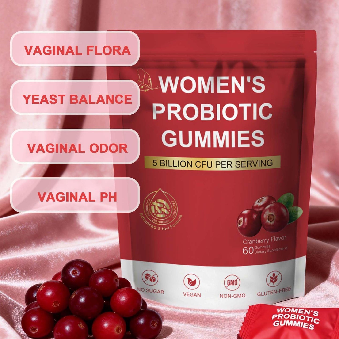 TRUERELIEF Probiotics for Women with Cranberry Extract - Daily Gummy Supplement for Feminine Balance, Digestive & Immune Support, 60 Gummies