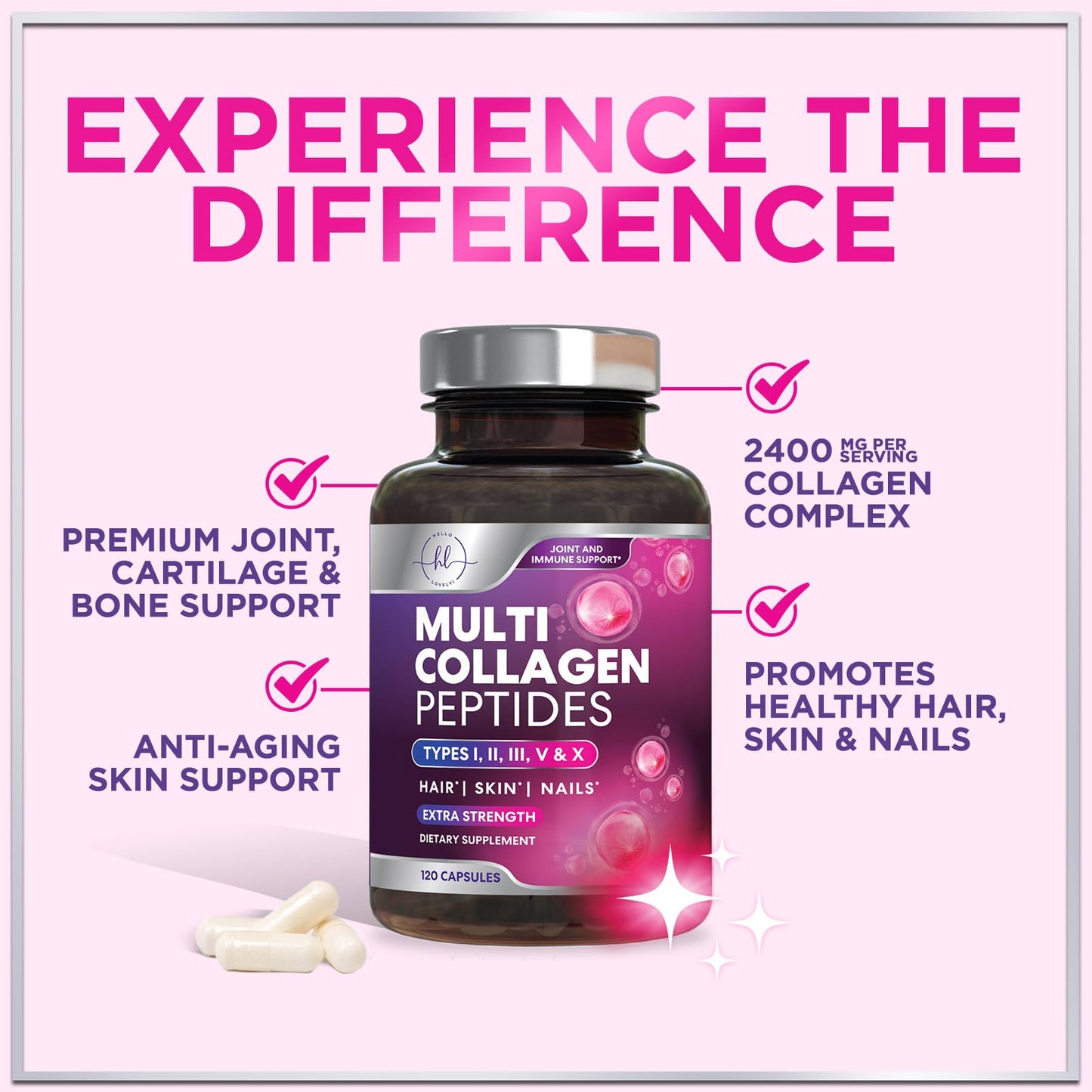 Hello Lovely! Multi Collagen Peptides Capsules, 120 Count