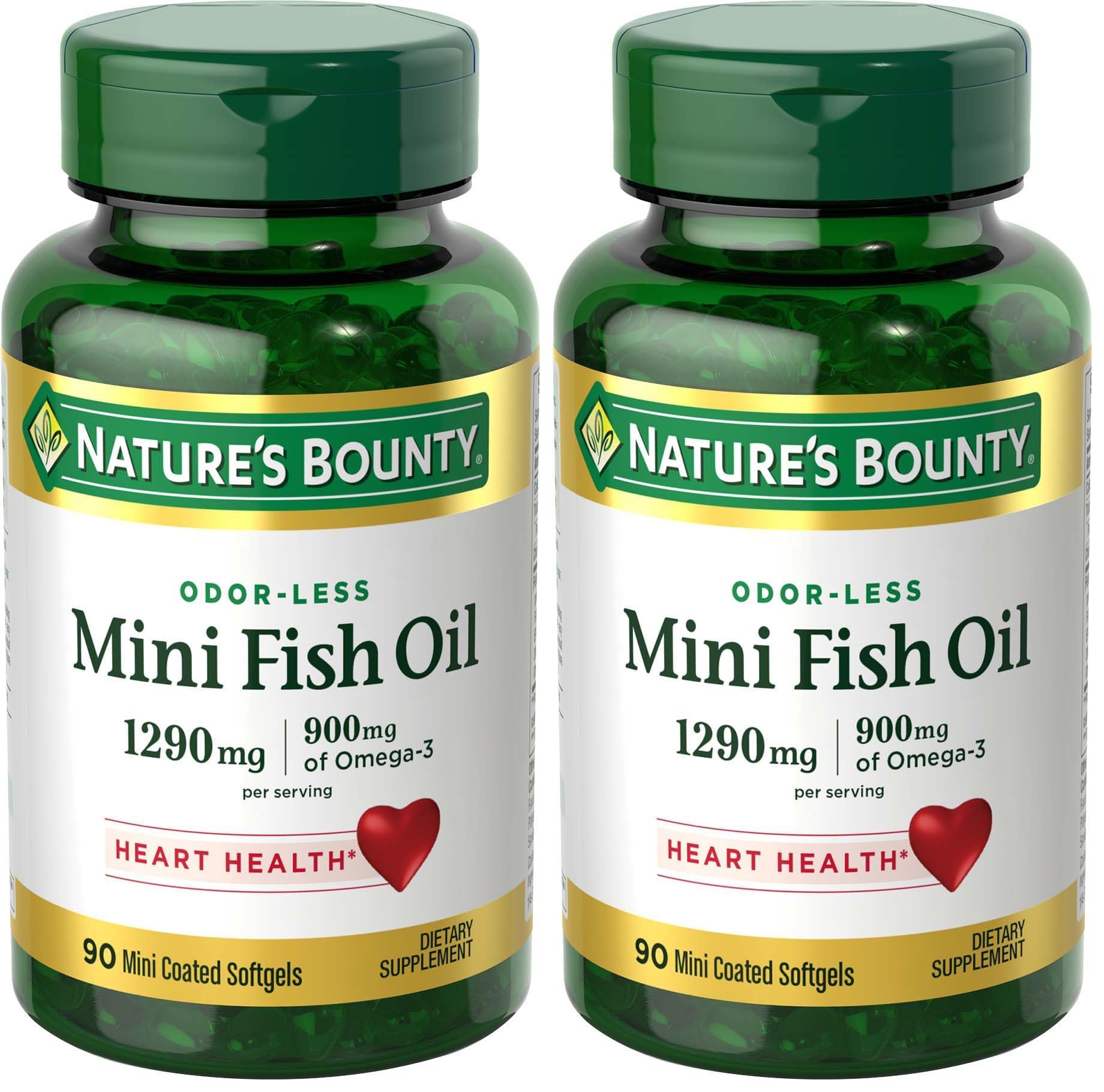 Nature's Bounty Mini Fish Oil Softgels 1290 mg Omega-3 Odor-Less, 180 Softgels