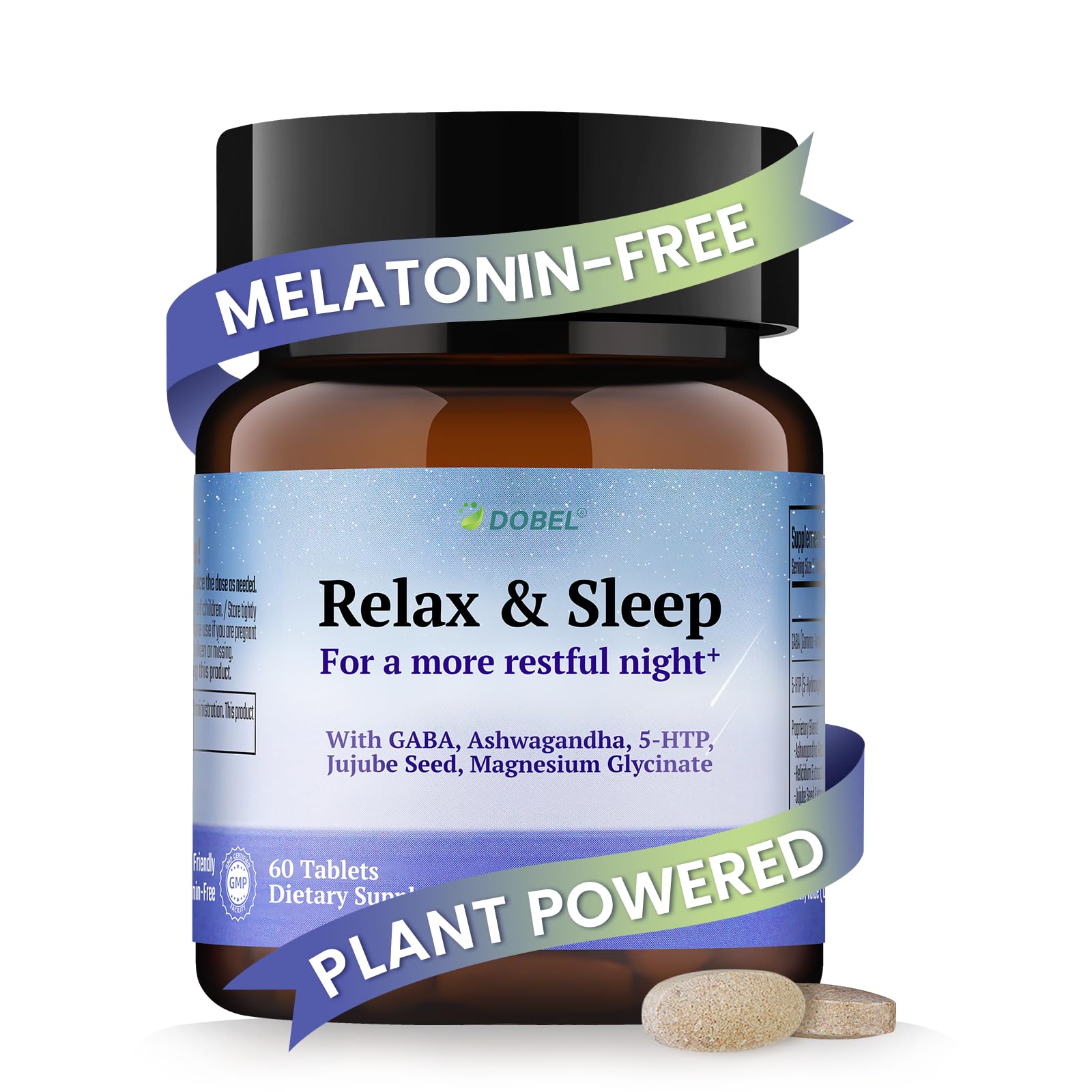 Dobel USA Relax & Sleep - Melatonin Free Sleep Aid for Adults - Magnesium Glycinate, Ashwagandha, GABA & 5-HTP - Non-Habit Forming Tablets, 60 Count