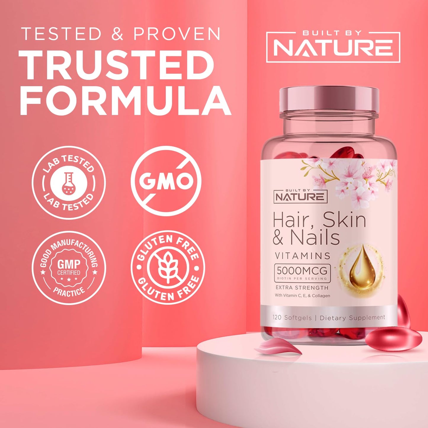 Built by Nature Hair Skin and Nails Vitamins Softgels 120
