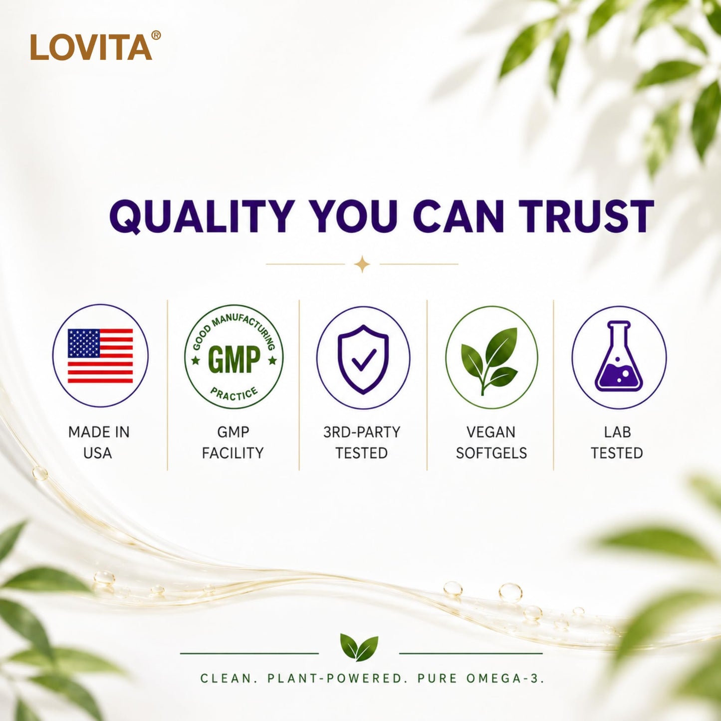 LOVITA Vegan Flaxseed Oil 1500mg, 900mg ALA Softgels, 180 Count