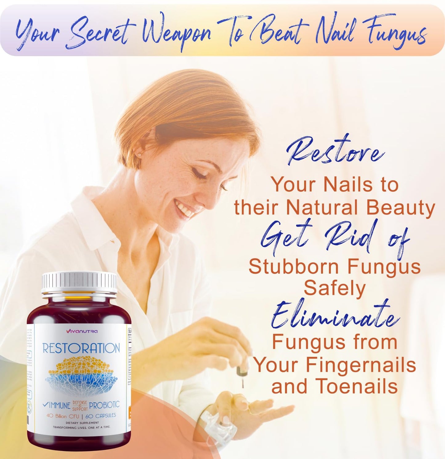 VIVANUTRA Restoration Toenail Fungus Treatment Probiotic Capsules, 60 Count