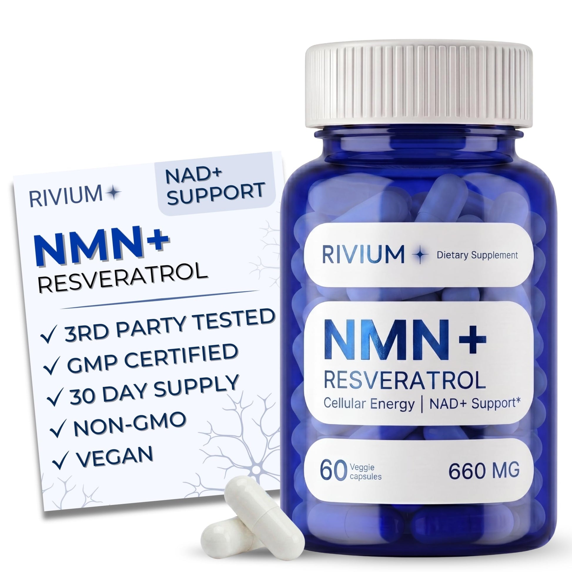 Rivium NMN & Resveratrol Supplement – NAD+ Support Capsule, 60 Count