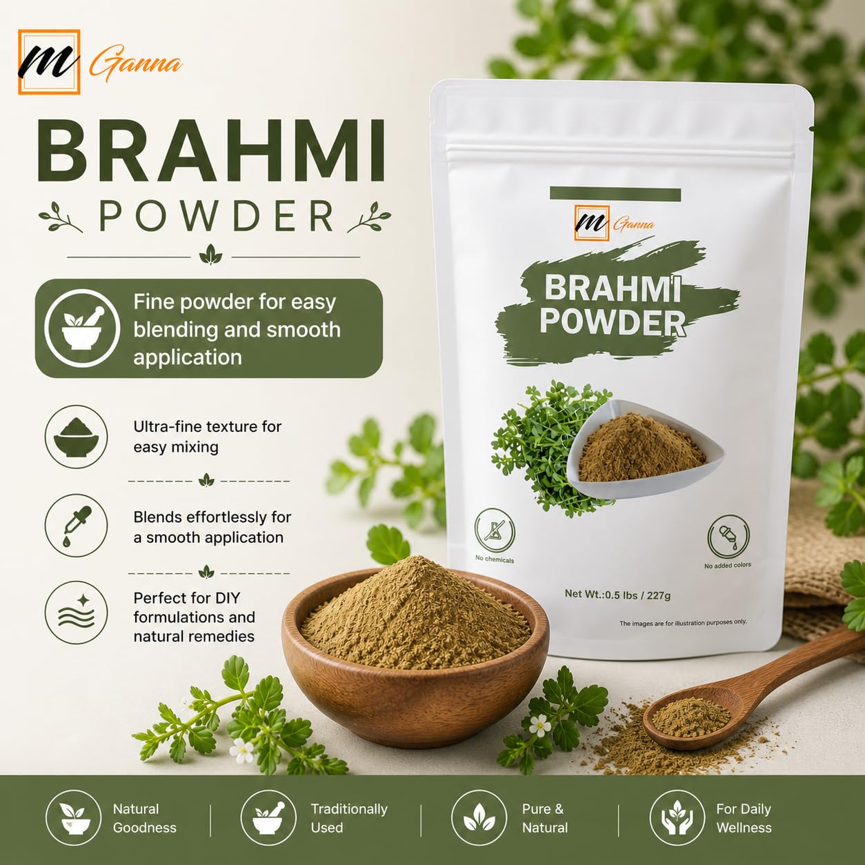 mGanna Brahmi Bacopa Monnieri Powder, 16 oz