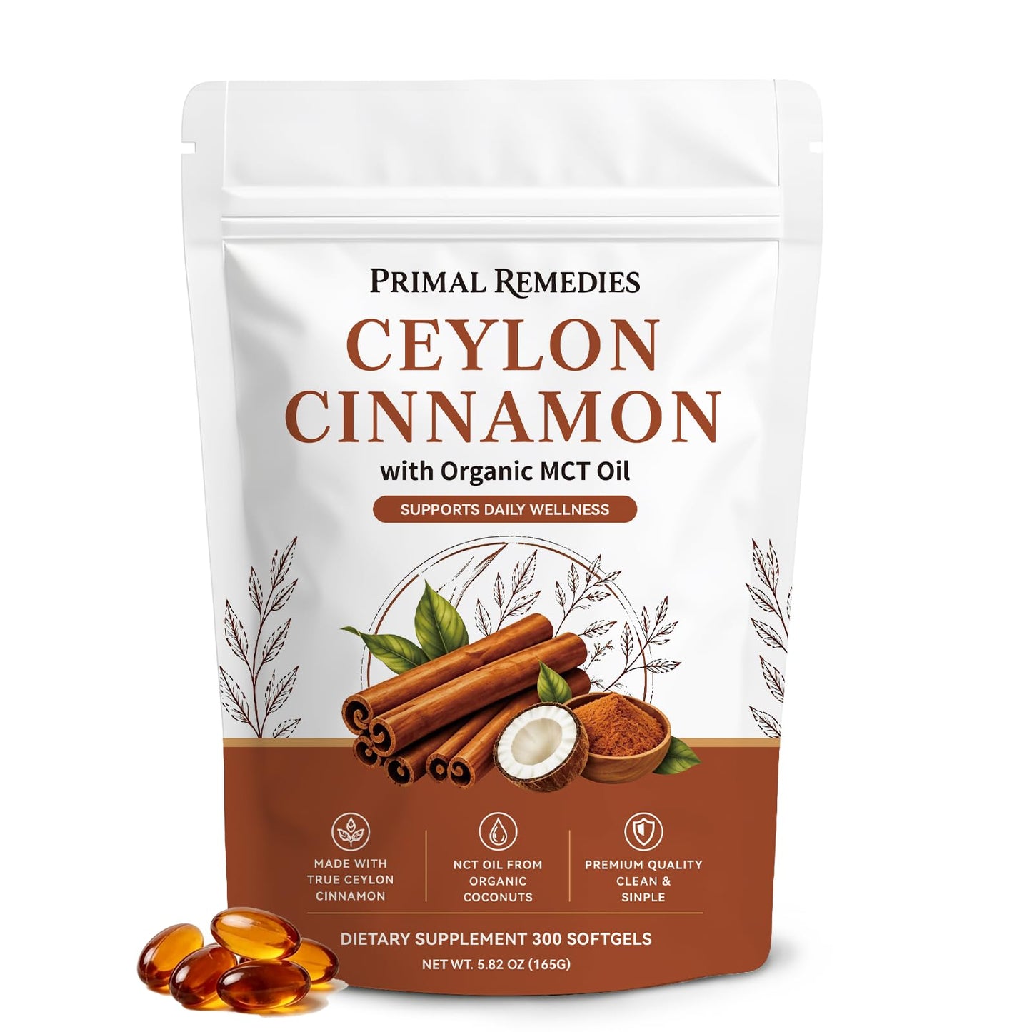 Primal Remedies Ceylon Cinnamon Softgels with MCT Oil, 300 Softgels
