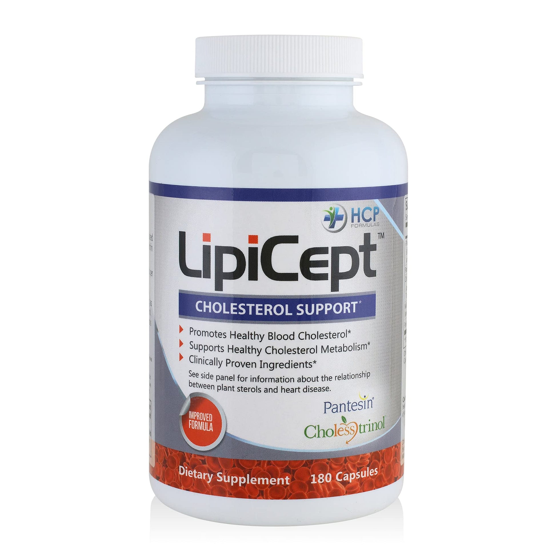 HCP Formulas LipiCept Natural Cholesterol Support Formula with Plant Sterols - Maintain Healthy Cholesterol Levels Already Within a Normal Range - Vegetarian Dietary Supplement, 180 Capsules