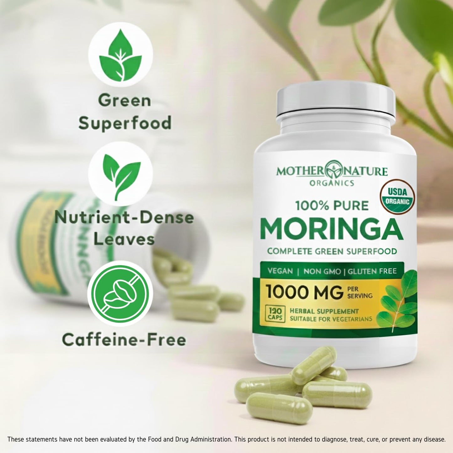 Mother Nature Organics Superfoods for Organic Living Moringa Leaf Capsules 120