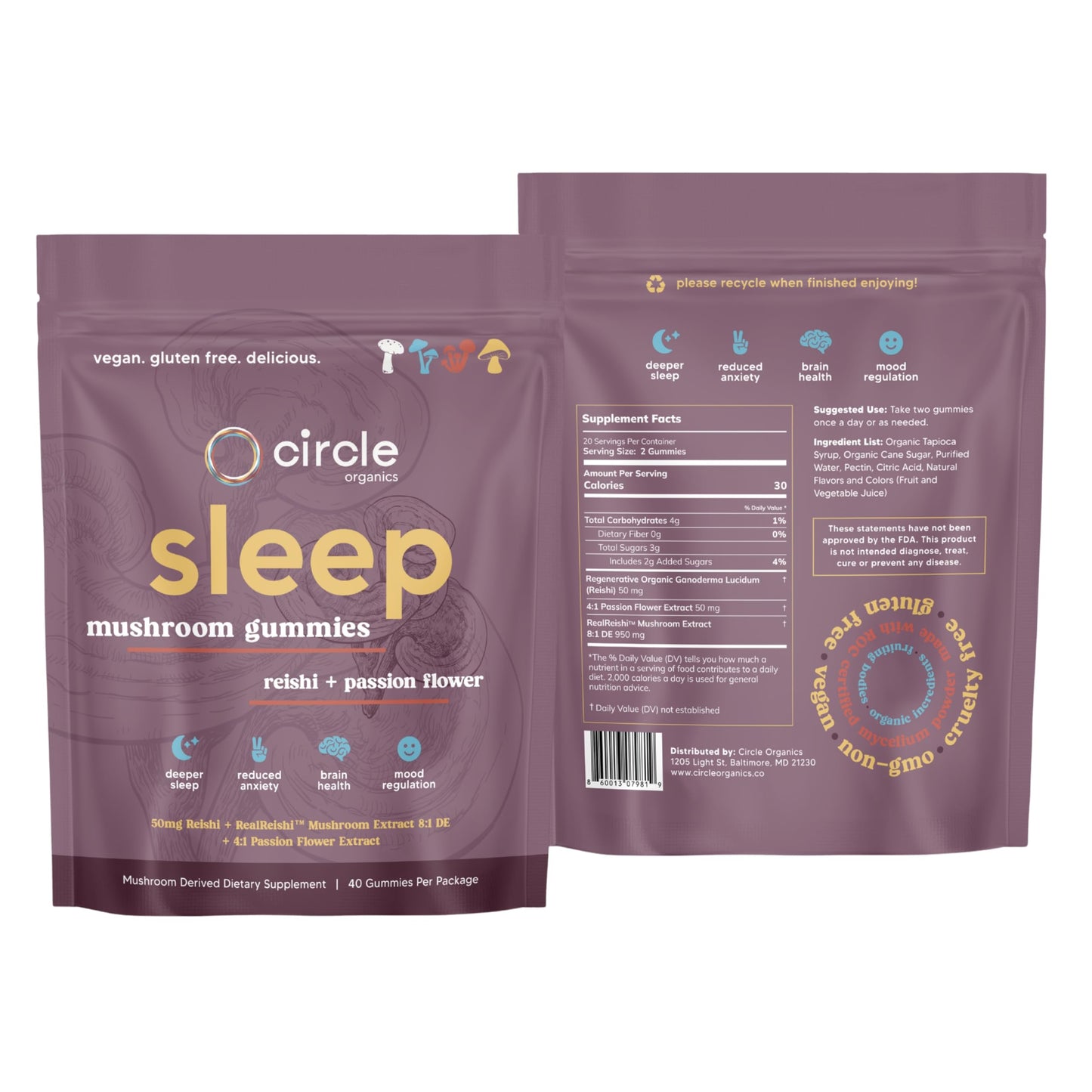 Circle Organics Sleep Mushroom Gummies 40 ct