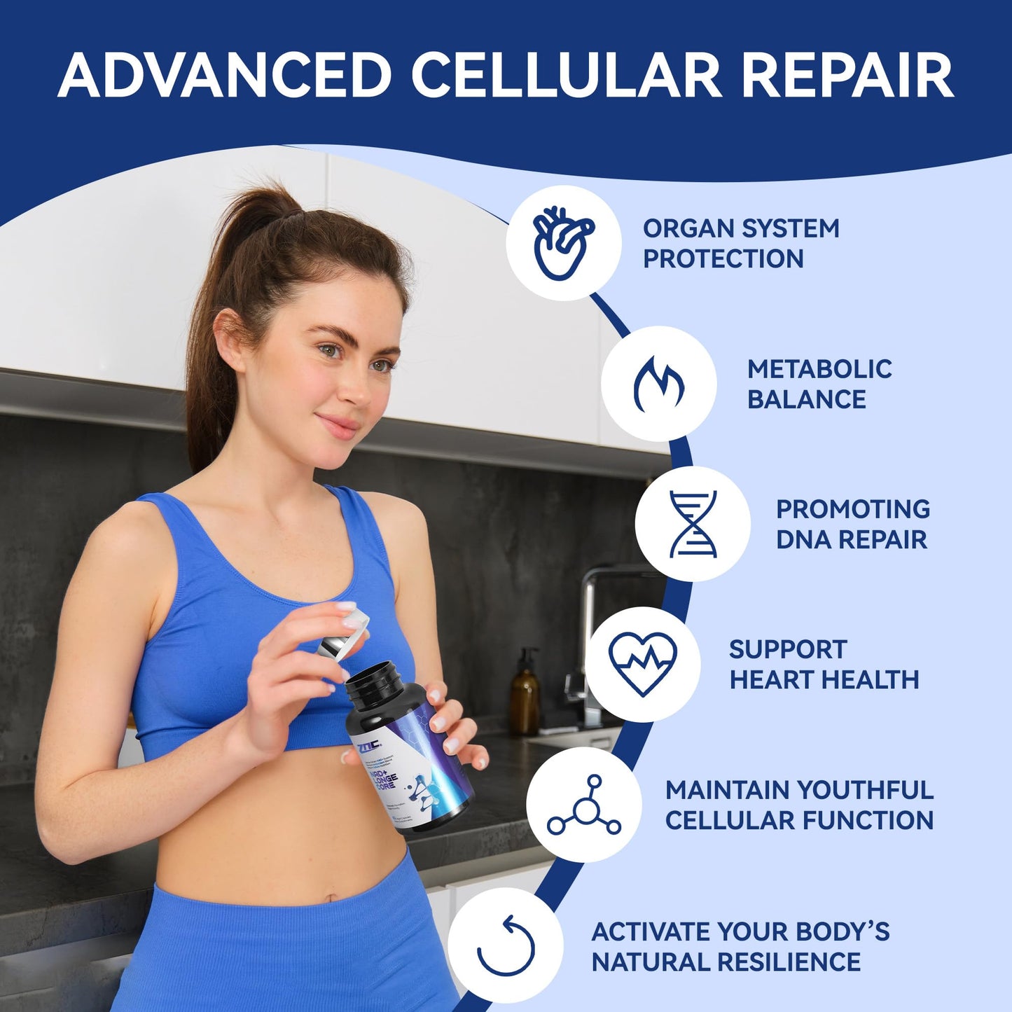 ZNC 10-in-1 NAD+ Supplement with Liposomal NAD, Urolithin A & Resveratrol for Energy & Cellular Repair Softgel, 60-Count