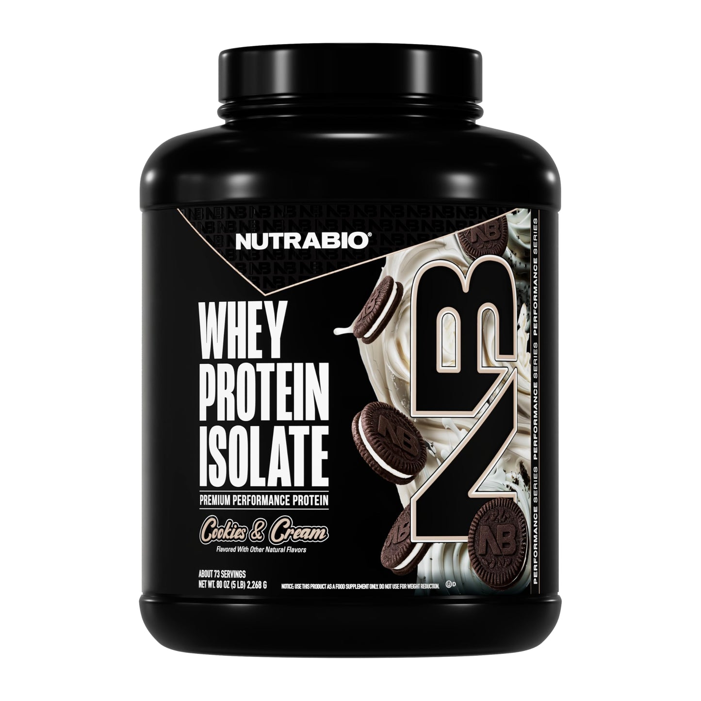 NutraBio 100% Whey Protein Isolate Protein Powder, Cookies & Cream, Powder, 80 Servings
