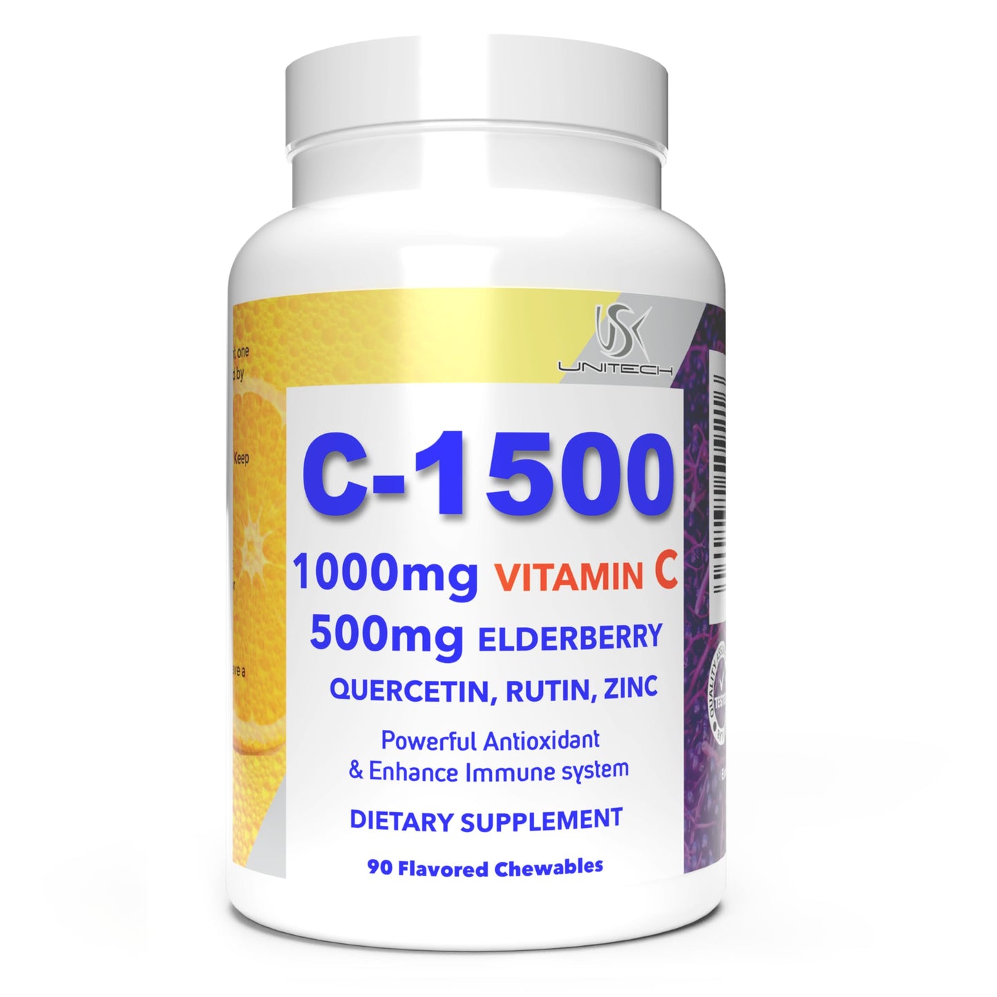 USK C-1500 Vitamin C 1000mg & Elderberry 500mg Immune Support Chewable, 1 Count